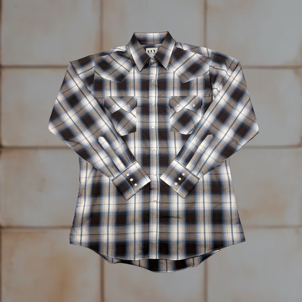 Vintage Ely Cattleman Shirt Mens M Brown Plaid Western Pearl Snap Long Sleeve Shirt Size US M / EU 48-50 / 2 - 1 Thumbnail