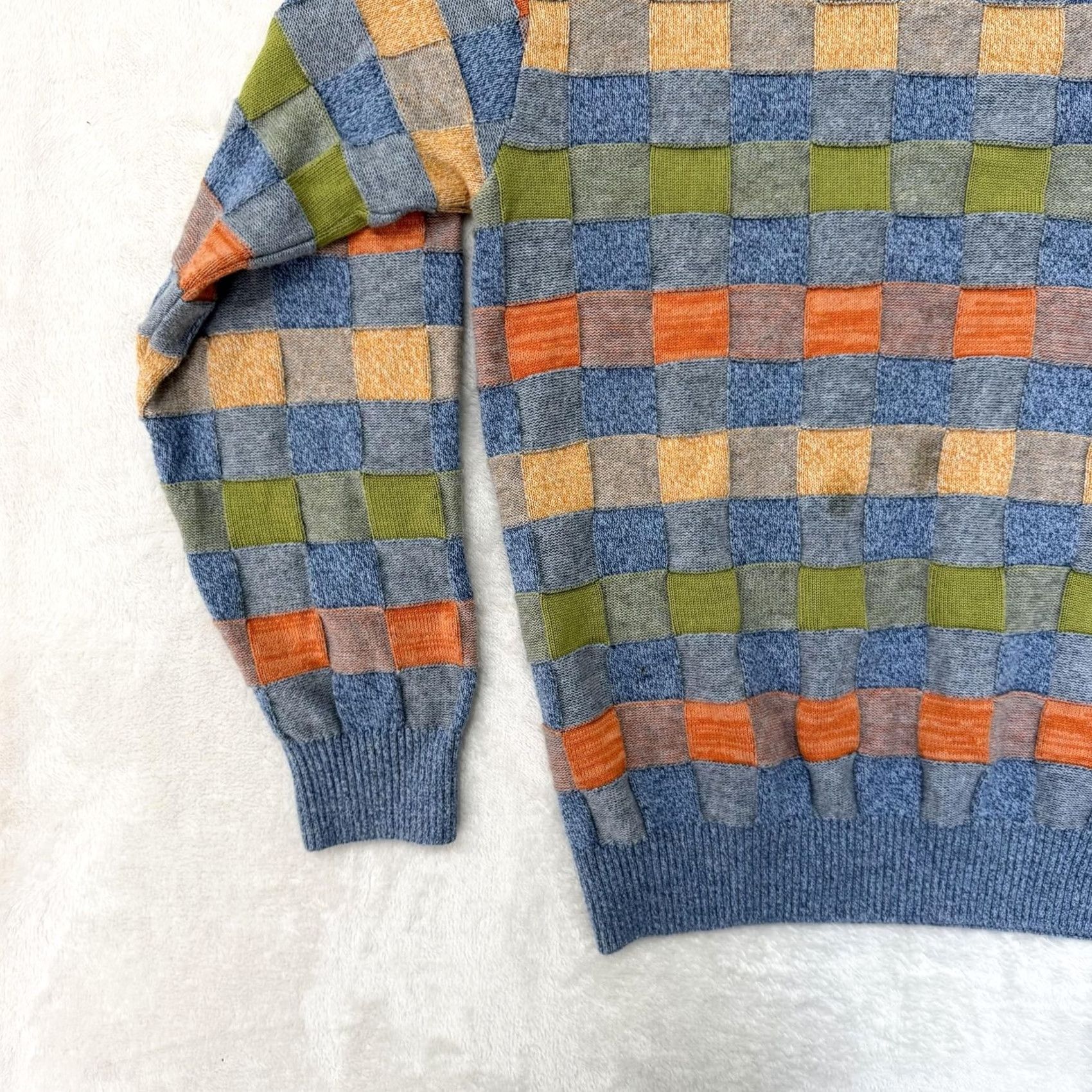 Jim Thompson Norm Thompson Sweater Mens Medium Multicolor Check Knit Crewneck Pullover Size US M / EU 48-50 / 2 - 6 Thumbnail