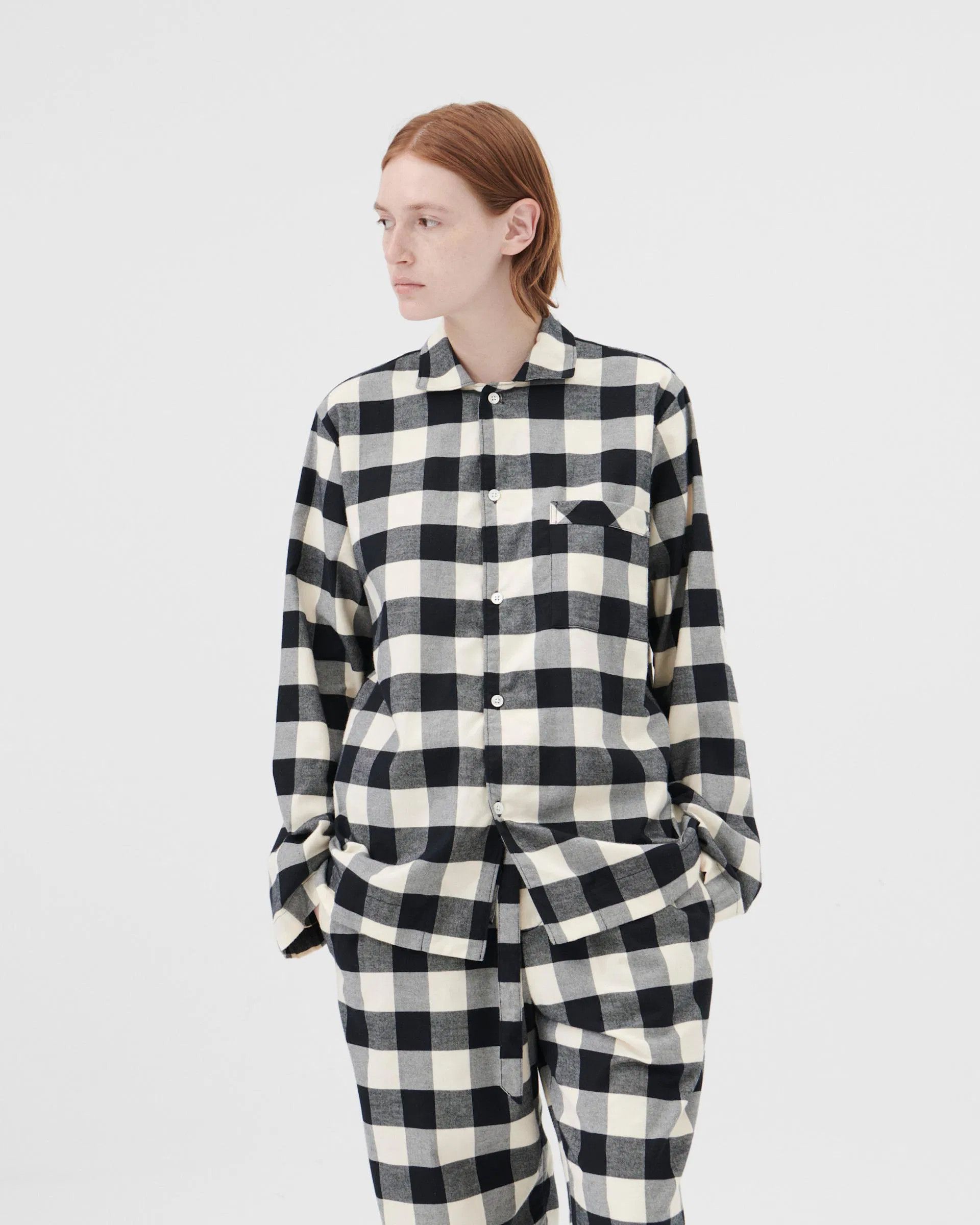 Tekla o1mle0325 Unisex Flannel Pyjamas Shirt in Black Gingham Size M / US 6-8 / IT 42-44 - 8 Thumbnail