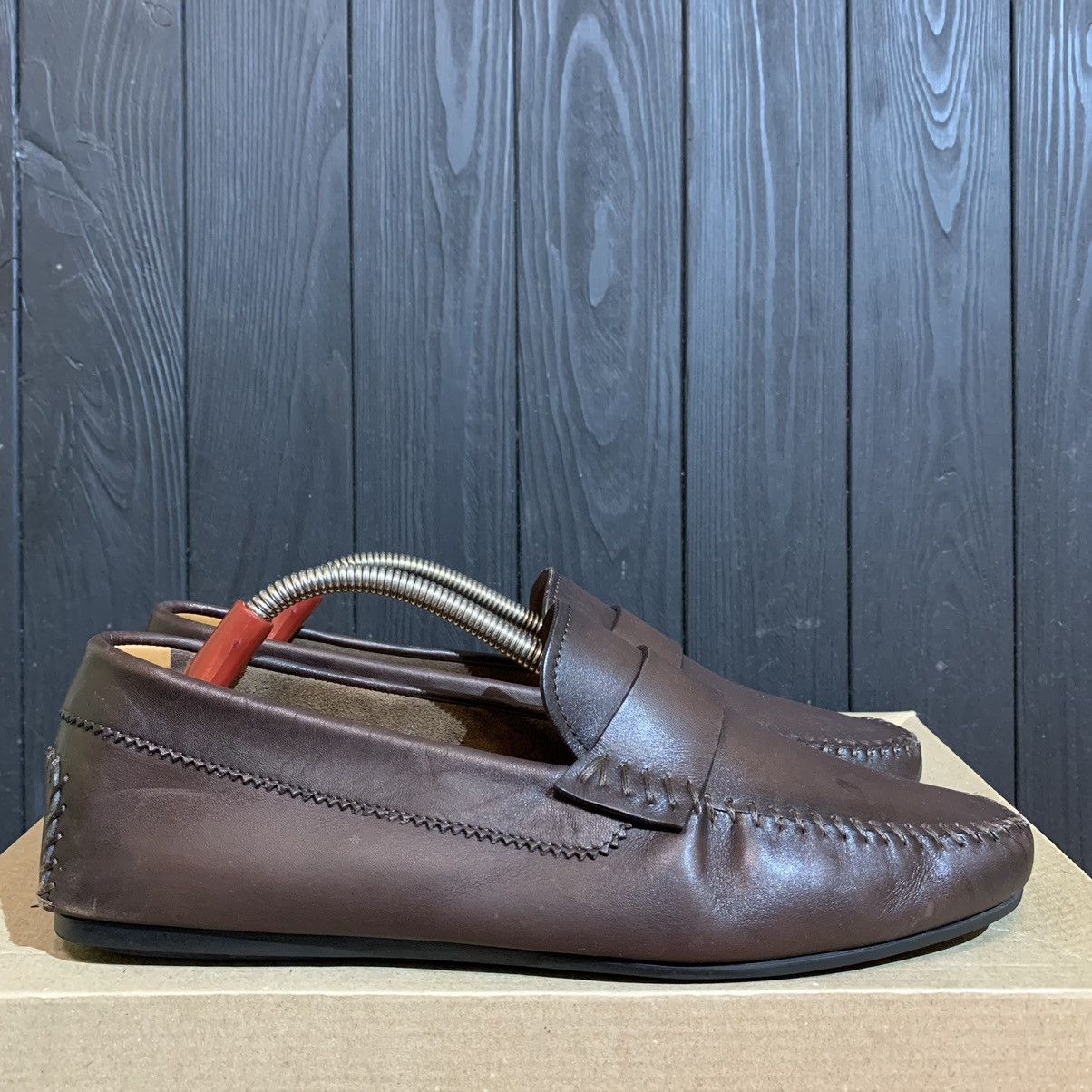 image of Santoni Leather Moccasin Size 7 Shoes in Brown, Men's