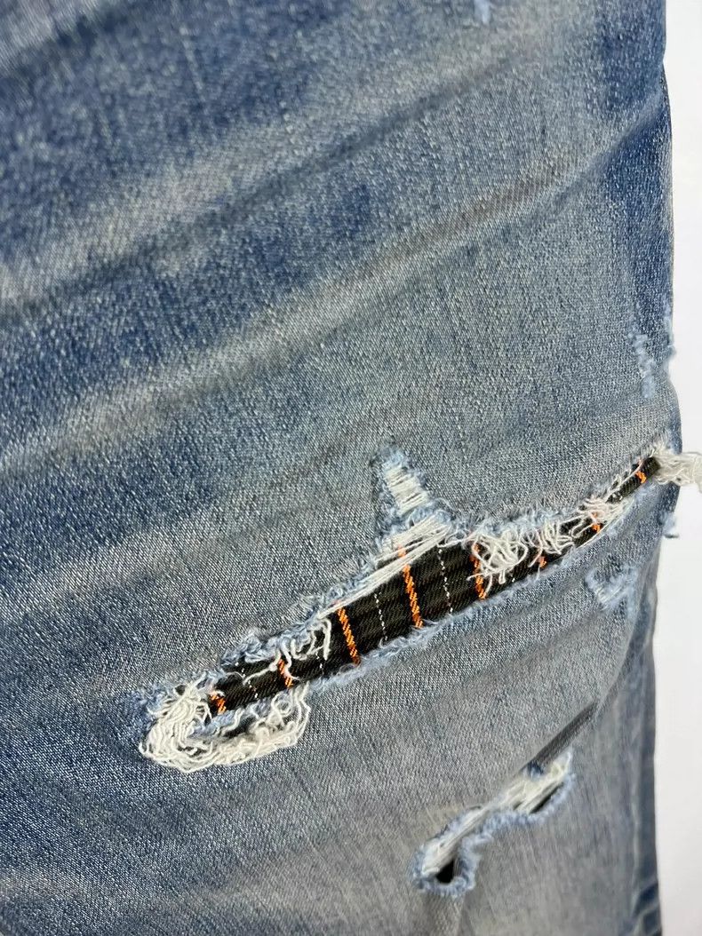 Amiri Amiri Washed Blue Soundwave Stripe Patchwork mx1 Jeans Size US 33 - 2 Thumbnail