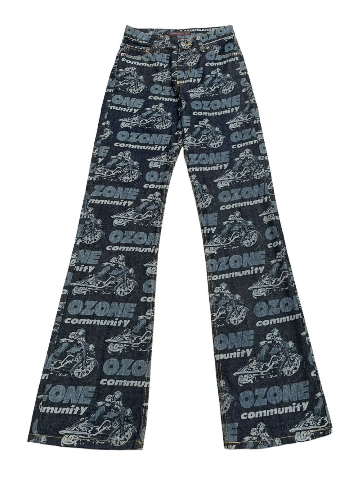 If Six Was Nine × Japanese Brand × Le Grande Bleu (L.G.B.) Very Rare Vintage Brand Ozone Full Print Flared Jeans 1990s Size US 26 / EU 42 - 1 Thumbnail