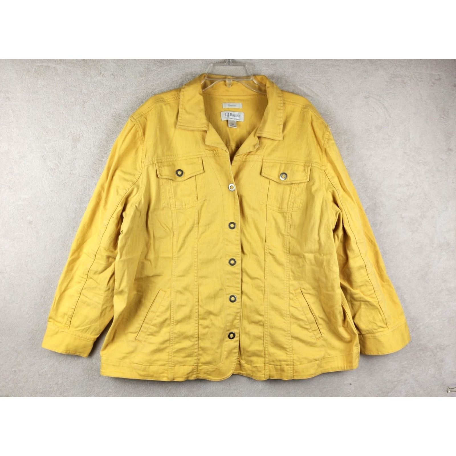 Vintage CJ Banks Denim Jacket Yellow Long Sleeve Button Front 3XL Women's Jacket Casual Mid-Length Solid Cotton Blend Pockets Collared Vintage No Size XXL / US 16-18 / IT 52-54 - 2 Thumbnail