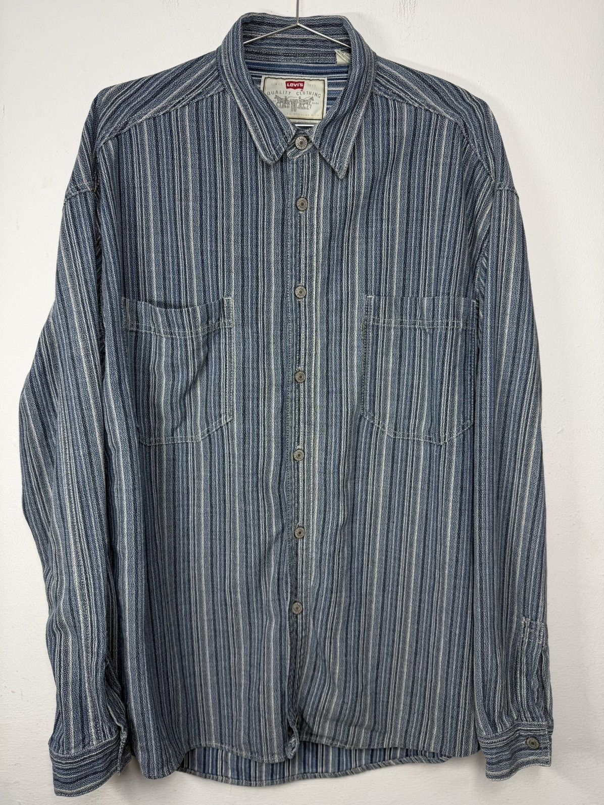 Levi's Vintage Clothing Vintage 90s Levi’s Hickory Stripe Workwear Shirt - Metal but Size US L / EU 52-54 / 3 - 1 Thumbnail