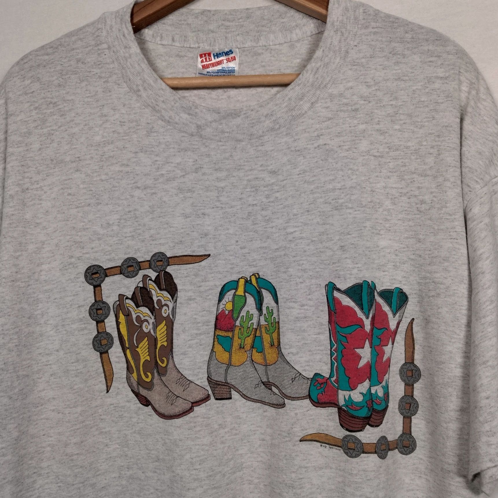 Hanes Vintage Western Cowboy Boots Shirt XL Boot Graphic Single Stitch Gray Wings Size US XL / EU 56 / 4 - 2 Thumbnail
