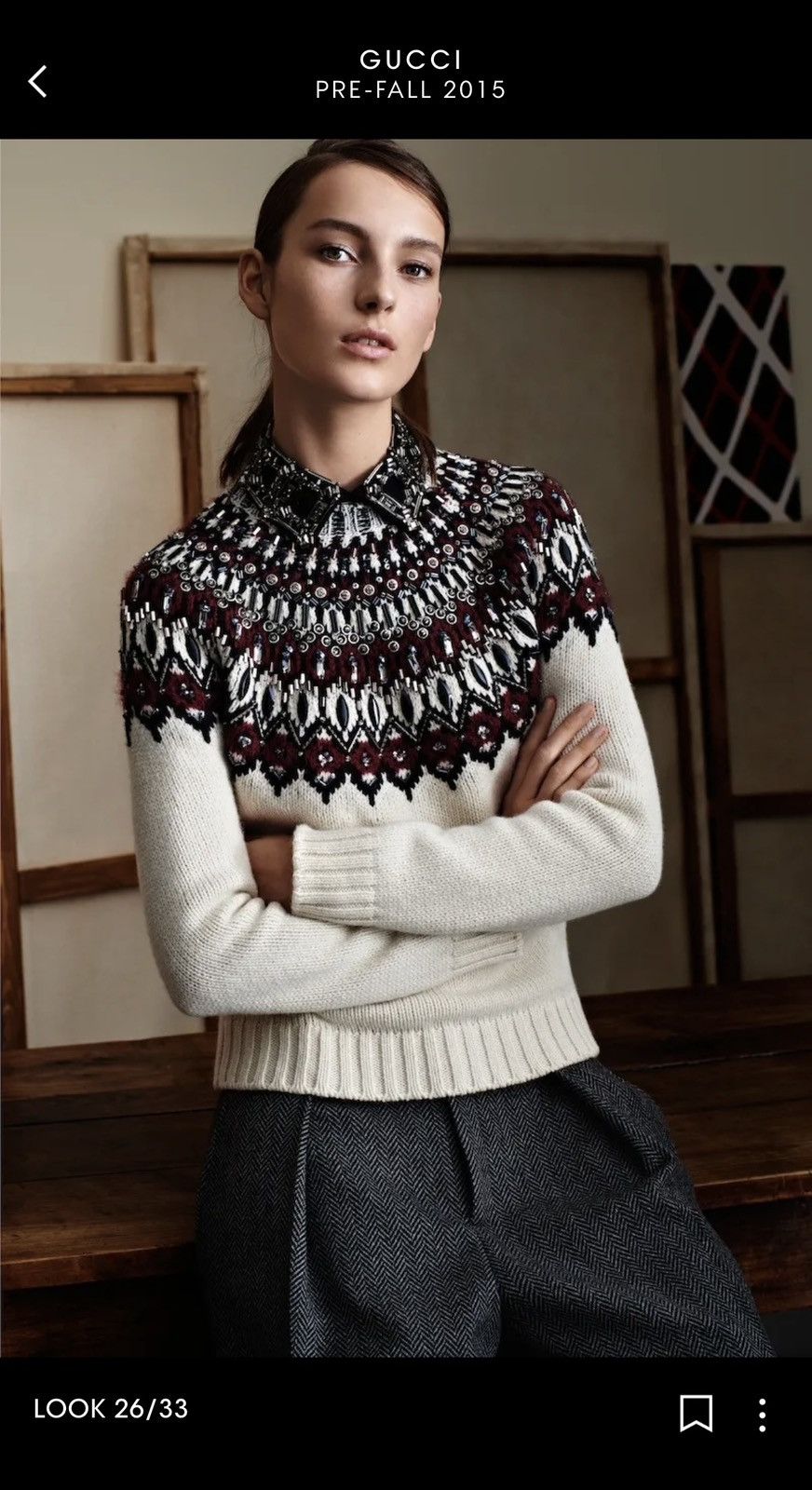Gucci Pre Fall 2015 Heavy Embellished Yoke Design Knit Sweater Size S / US 4 / IT 40 - 2 Thumbnail