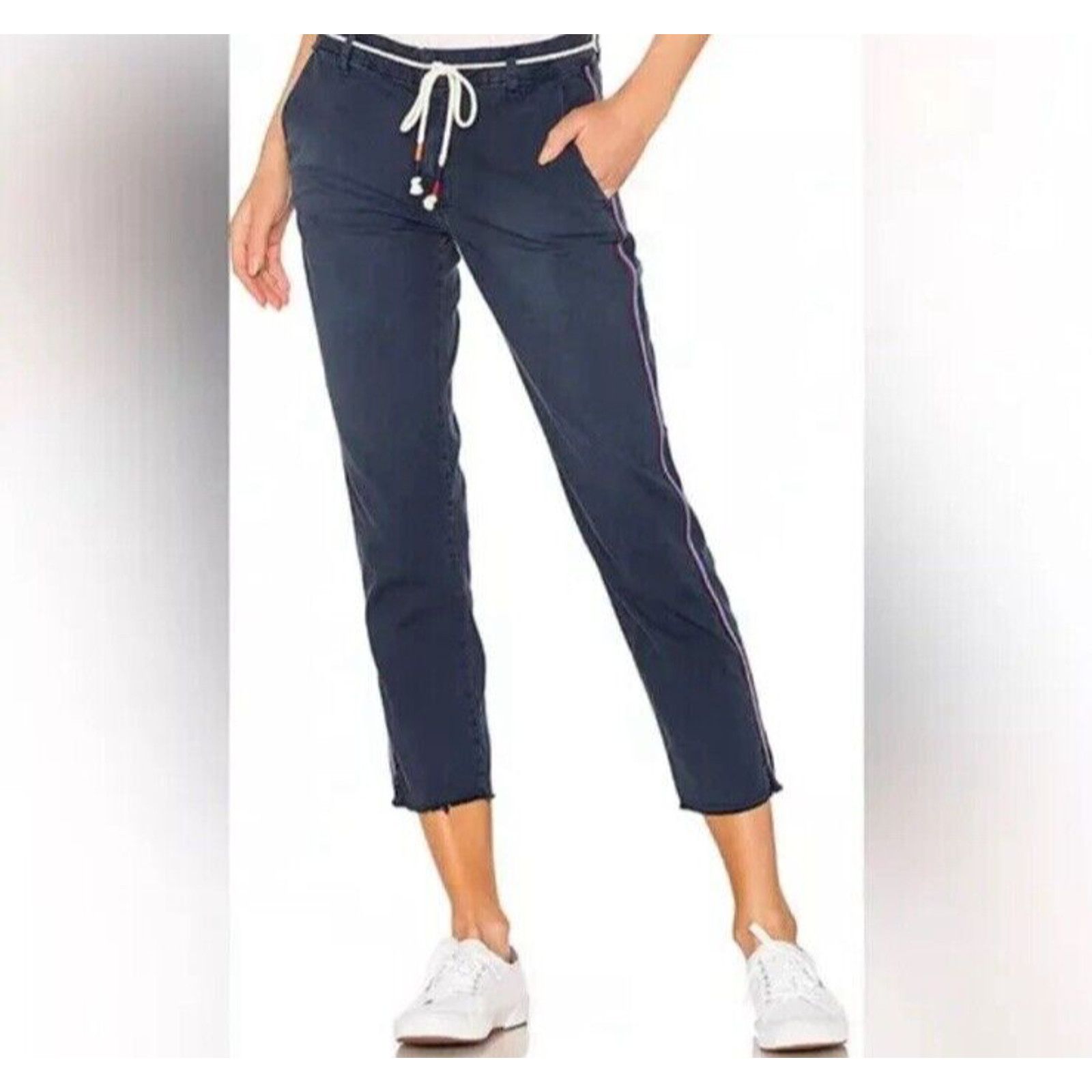 Sundry NEW SUNDRY Anthropologie Stripe Roll Up Trouser Navy NWT 24 Size 24" / US 00 / IT 34 - 1 Thumbnail