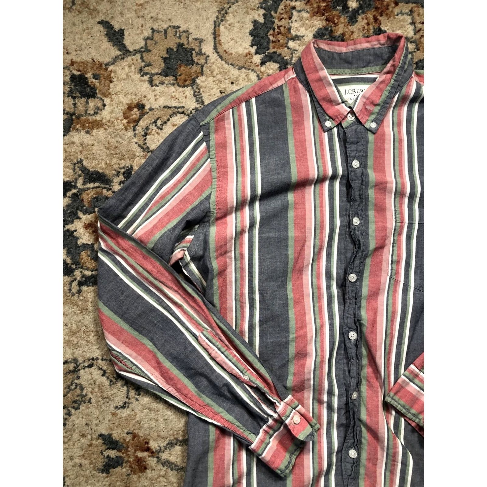 J.Crew J. Crew Madras Shirt Mens L Red Blue Striped Button-Down Long Sleeve G4134 Size US L / EU 52-54 / 3 - 3 Thumbnail