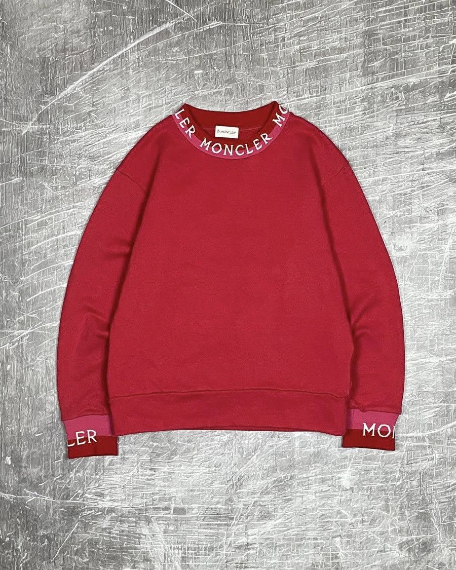 image of Moncler Monogram Cuffs Maglia Girocollo Crew Neck Sweatshirt in Red, Men's (Size Small)