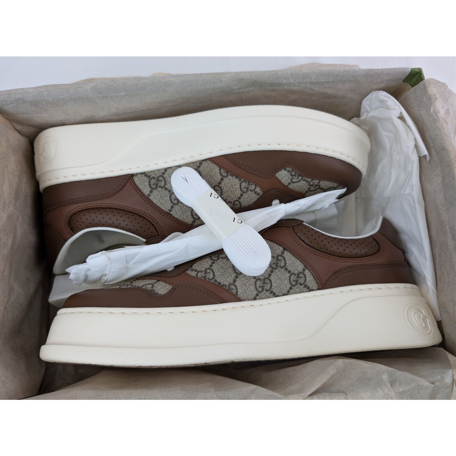 Gucci o1rshd1 GG Supreme leather-trimmed chunky sneakers in Brown Size US 12.5 / EU 45-46 - 20 Thumbnail