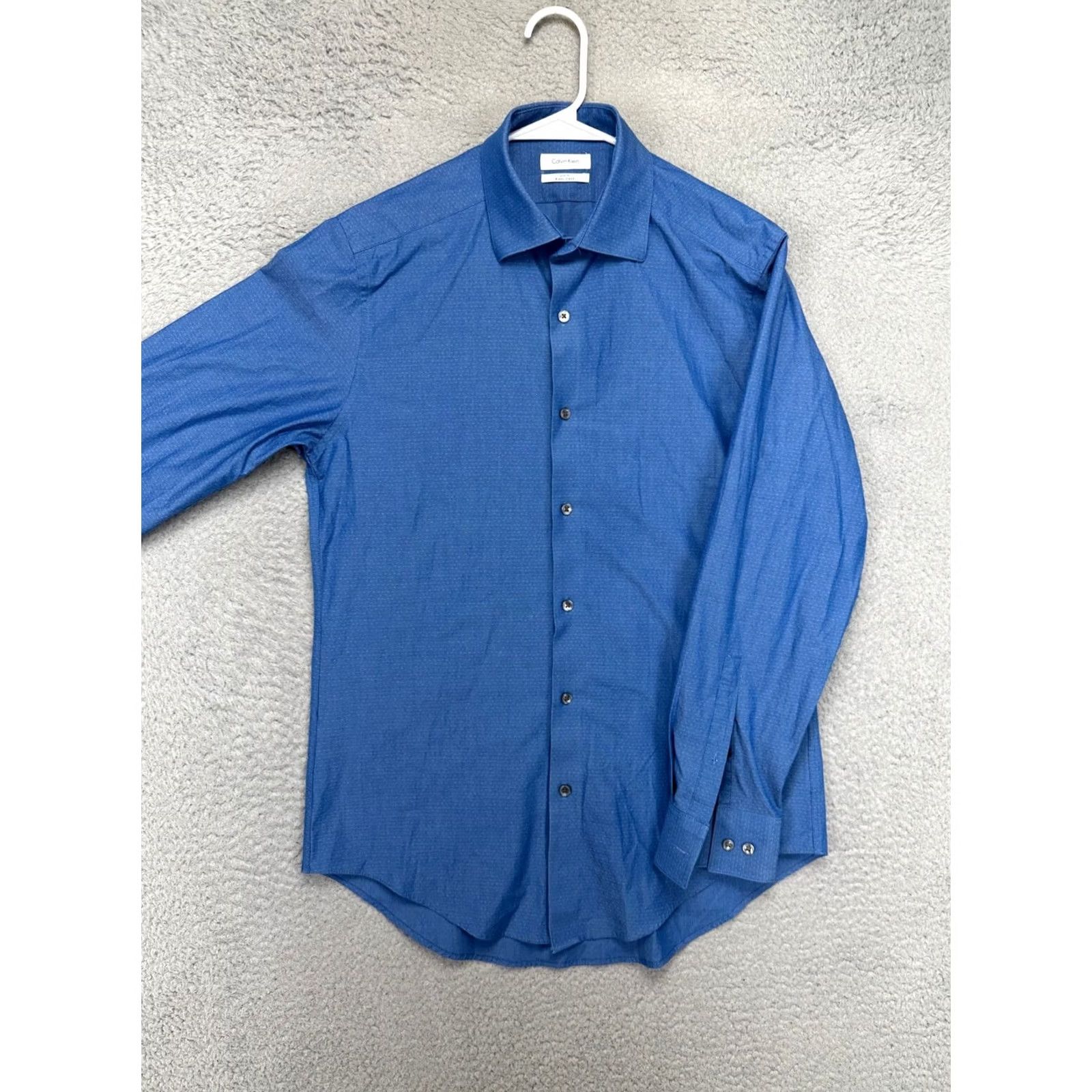 Calvin Klein Calvin Klein Shirt Mens Medium 15-15.5 Blue Dress Button Up 4-way Stretch Slim Casual Office Work Long Sleeve Mens Regular Blue Size 40R - 3 Thumbnail