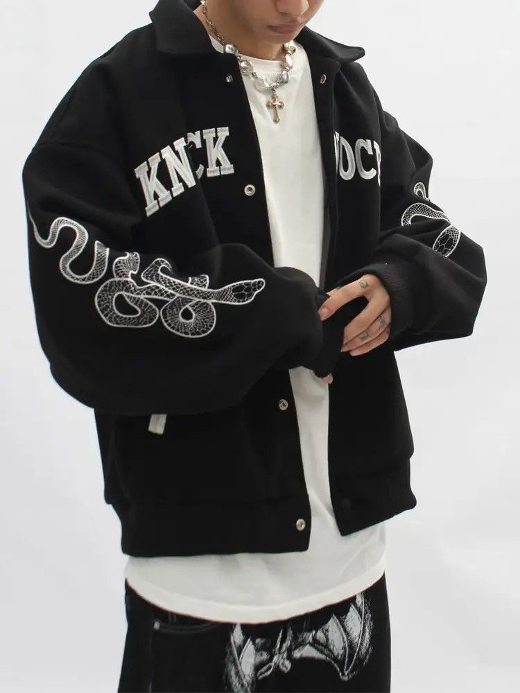 image of Knock Knock Black Varsity Jacket, Men's (Size Large)