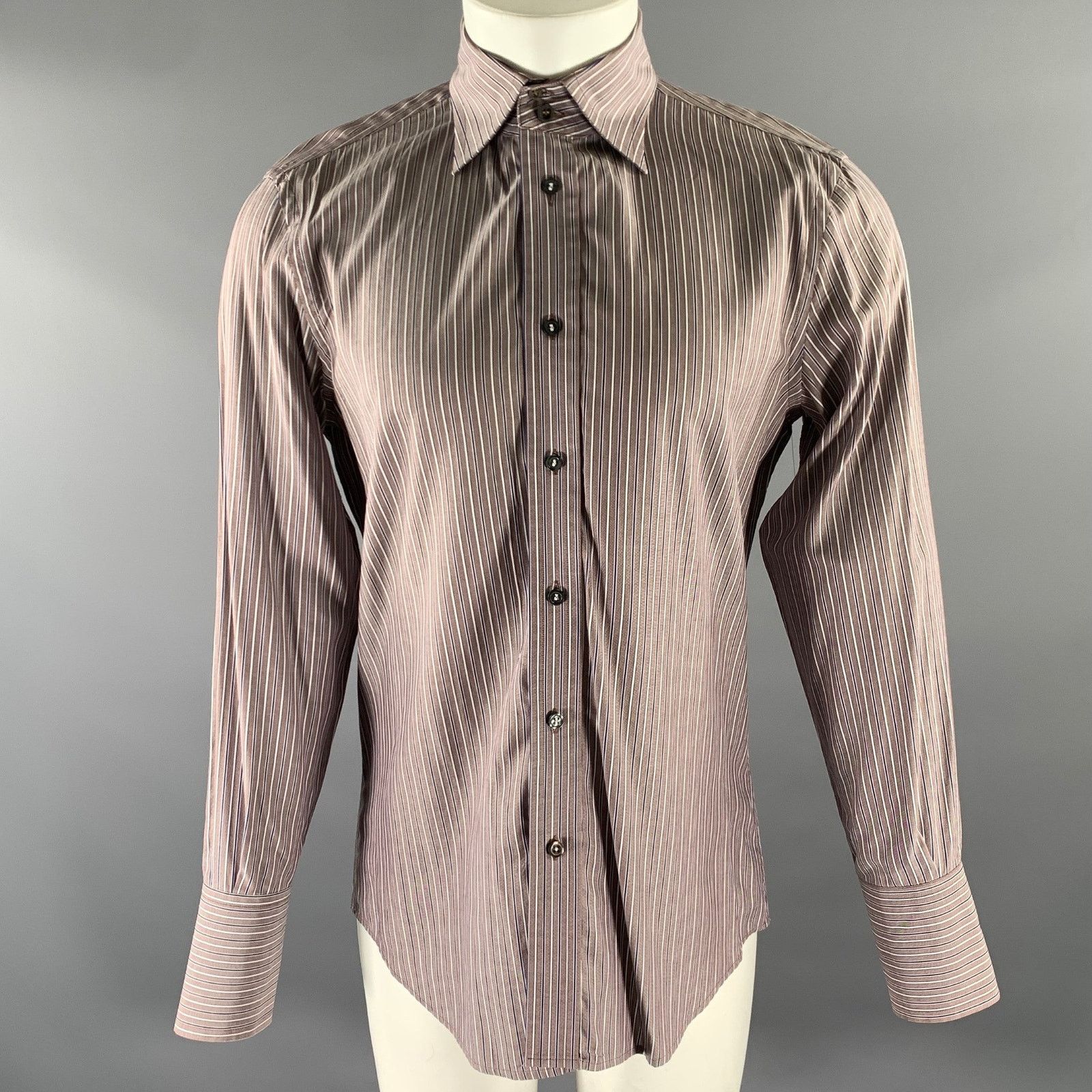 Dsquared2 DSQUARED2 M Brown Blue Stripe Cotton Long Sleeve Shirt Size 42R - 1 Thumbnail