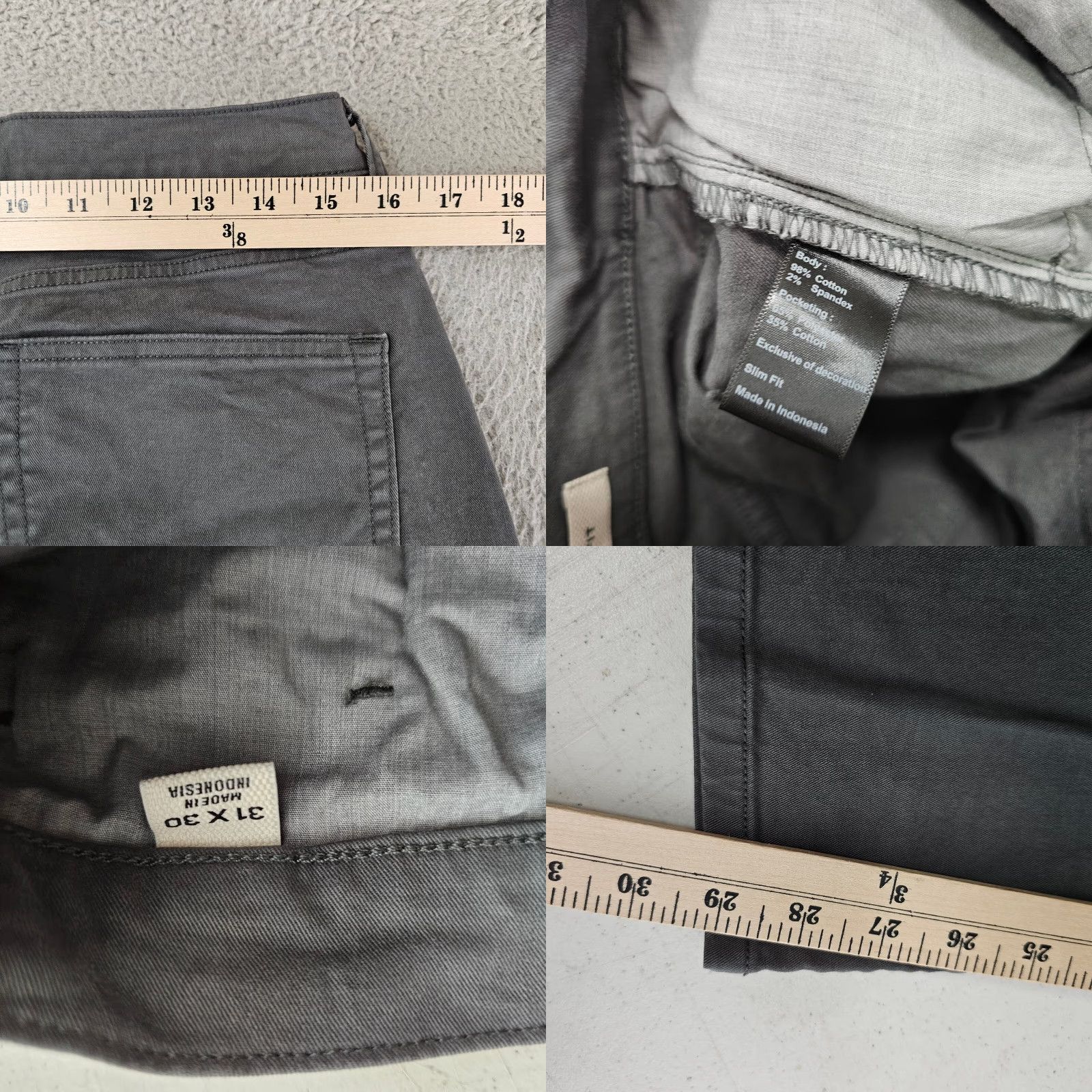 Flint And Tinder Flint and Tinder Jeans Mens Slim Tapered 31x30 Grey Denim Zip Button 5-Pocket City Preppy Modern Stretch Size US 31 - 8 Thumbnail
