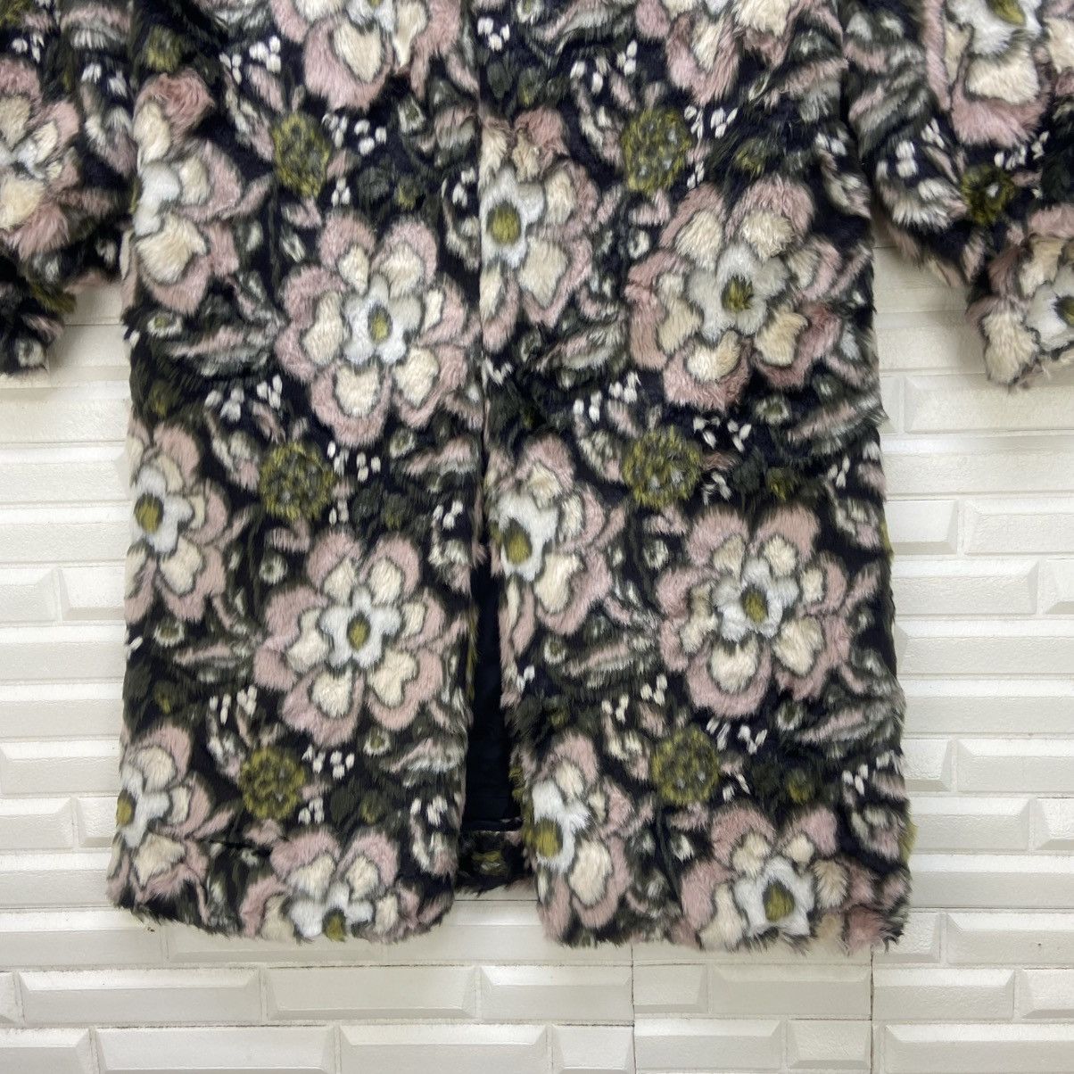Japanese Brand Lily Brown Flower Printed Faux Fur Coat