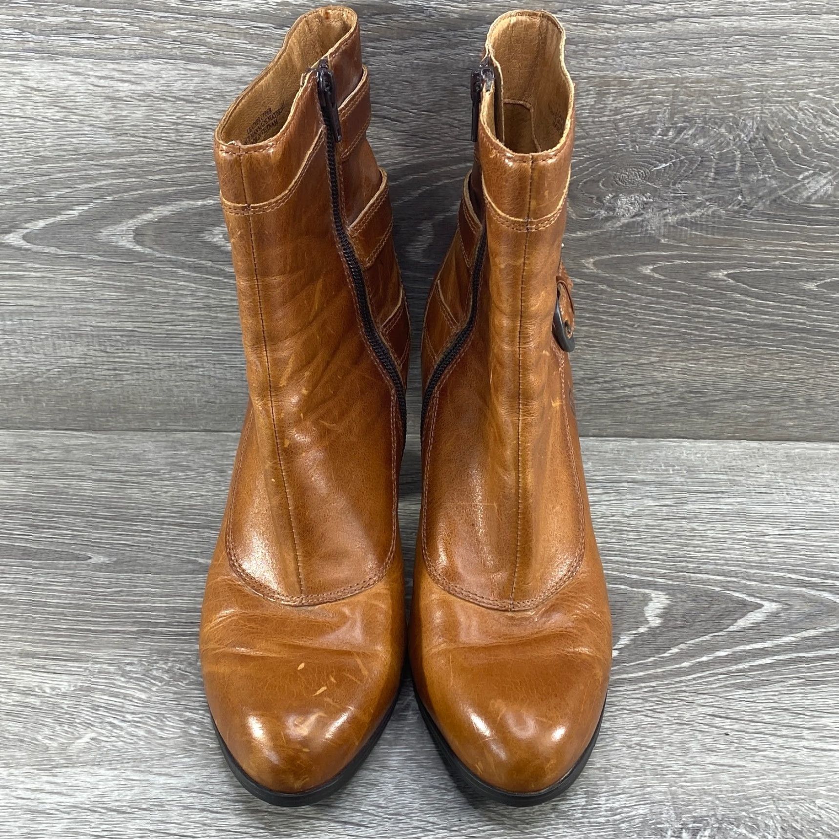 Born VINTAGE Born Womens Brown Leather Ankle Booties High Heel Buckles Side Zipper Size 9 Size US 9 / IT 39 - 3 Thumbnail