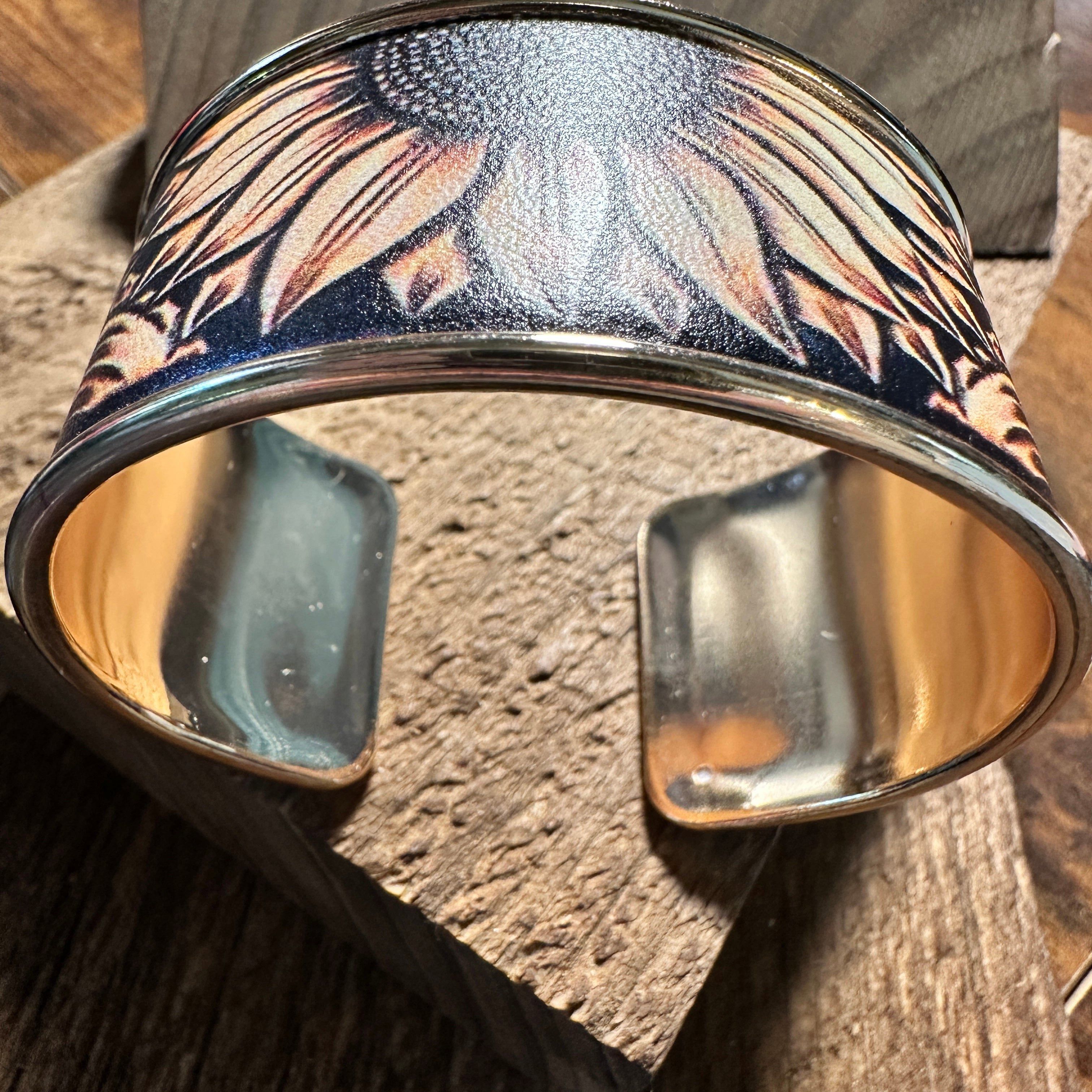 Other Boho Western Retro Sunflower Wide Cuff Bangle Bracelet, Flor Size ONE SIZE - 5 Thumbnail
