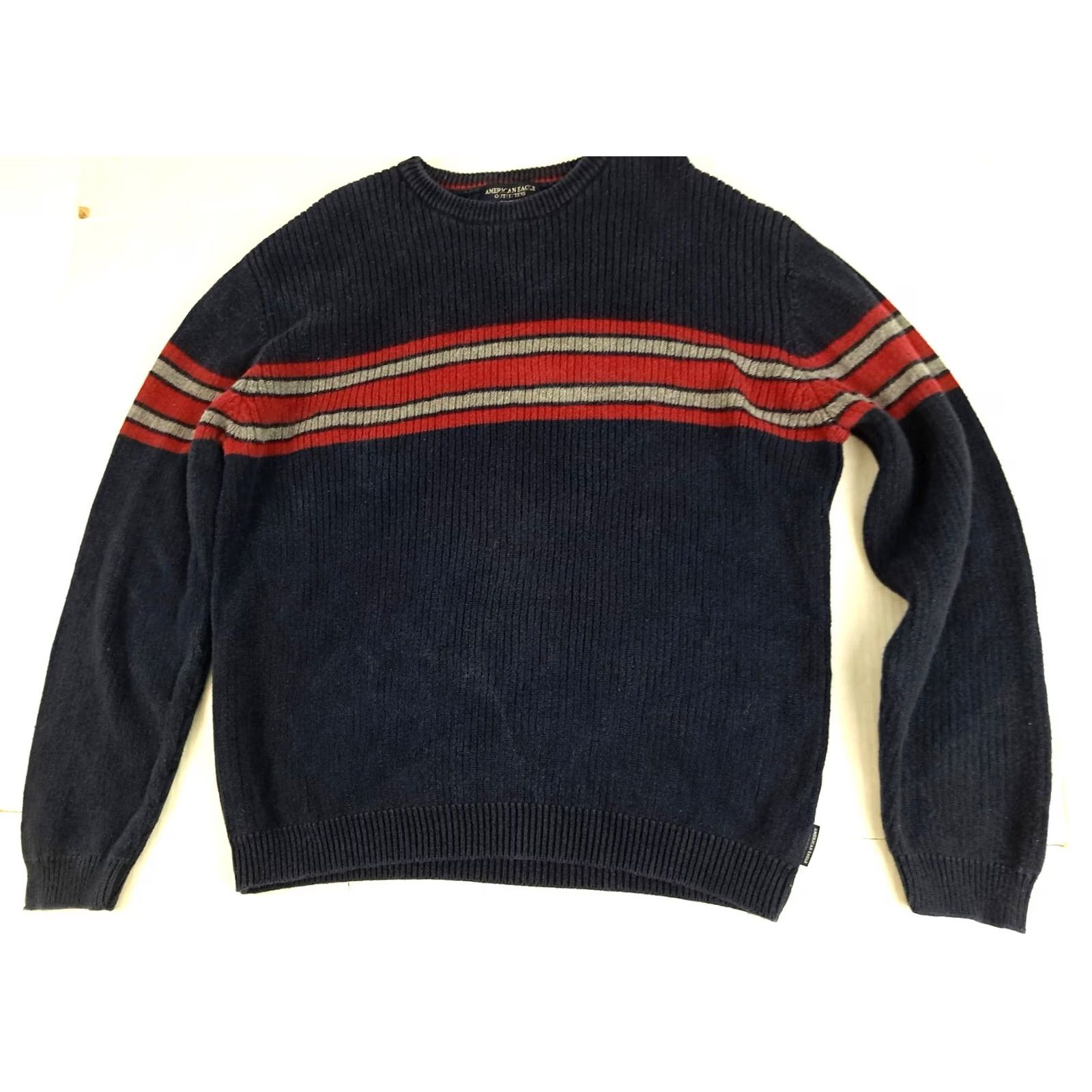 American Eagle Outfitters VINTAGE American Eagle Outfitters Wool-Cotton Navy - Red Striped Knit Sweater Large Size US L / EU 52-54 / 3 - 2 Thumbnail