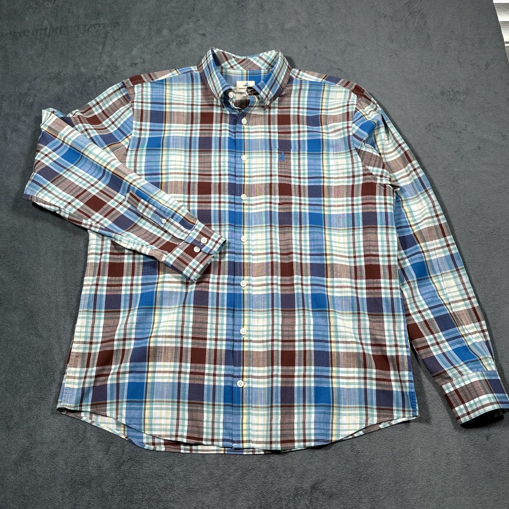 johnnie-O Johnnie-O Men's Shirt Large Blue Brown Plaid Cotton Casual Button-Down Long Sleeve Preppy Size US L / EU 52-54 / 3 - 2 Thumbnail
