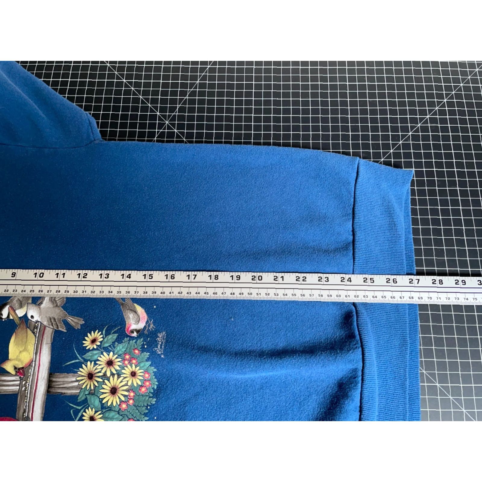 Vintage Morning Sun Grandma Bird Sweatshirt Women's XL Blue Crewneck Double Sided Flower Size XL / US 12-14 / IT 48-50 - 7 Thumbnail
