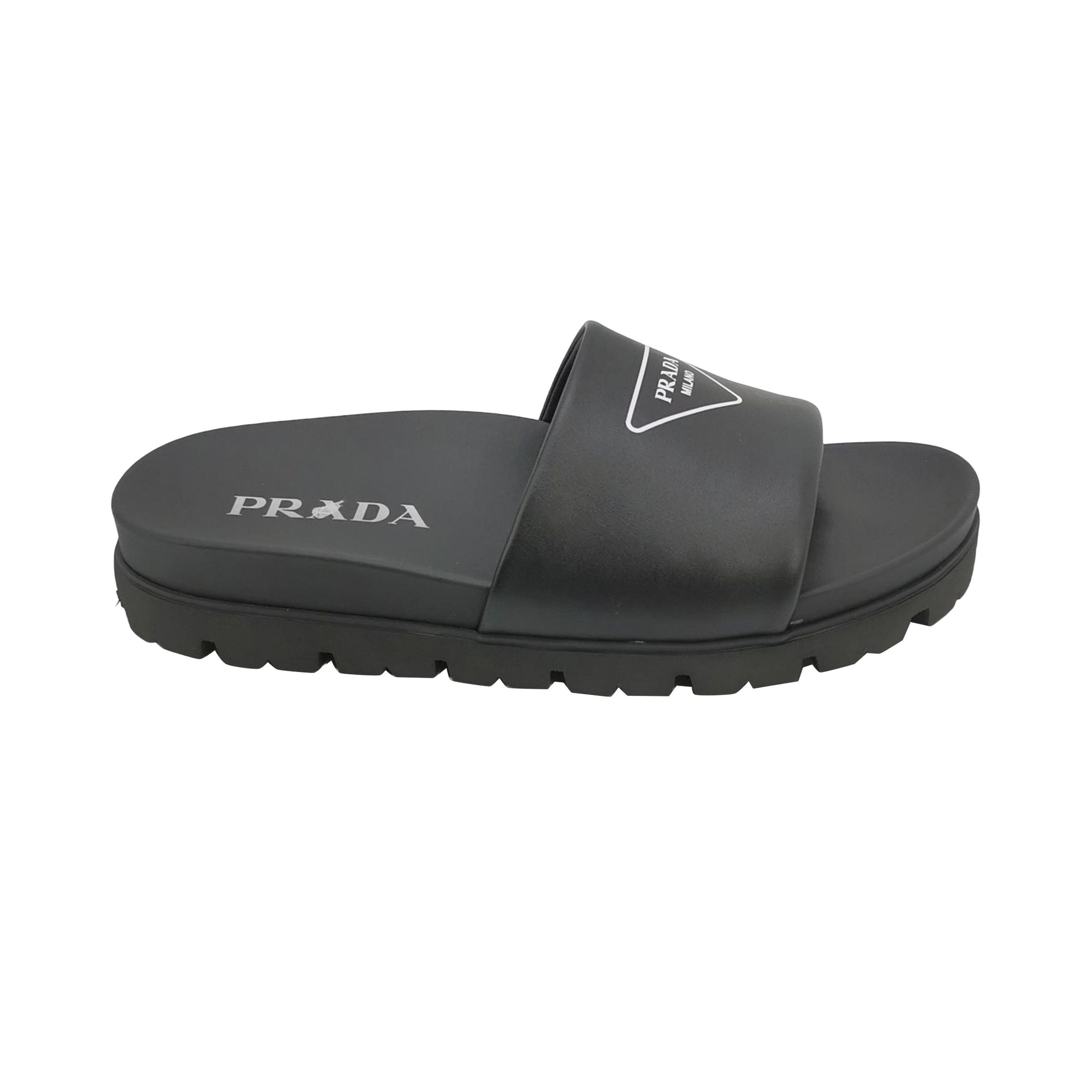 Prada Prada Triangle Logo Leather Slides 39 Size US 6 / EU 39 - 1 Thumbnail