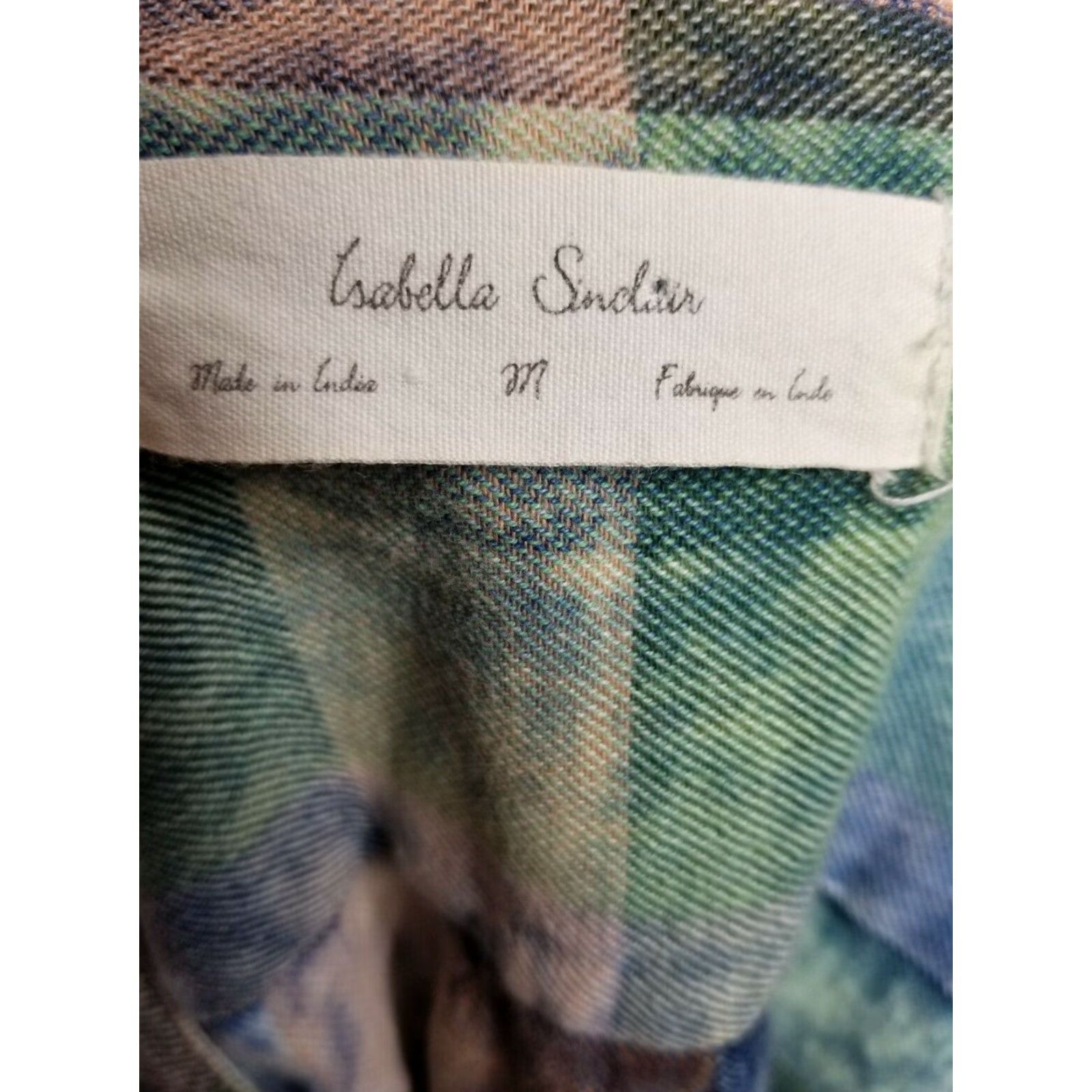 Denime ISABELLE SINCLAIR Women's Plaid Denim Shirt M Long Sleeve V-Neck Bleached Ruffle Boho Size M / US 6-8 / IT 42-44 - 3 Thumbnail