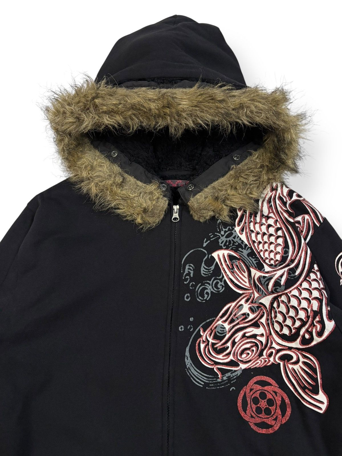 If Six Was Nine Japanese Brand Sukajan Koi Fish Printed Faux Fur Hoodie Size US M / EU 48-50 / 2 - 4 Thumbnail