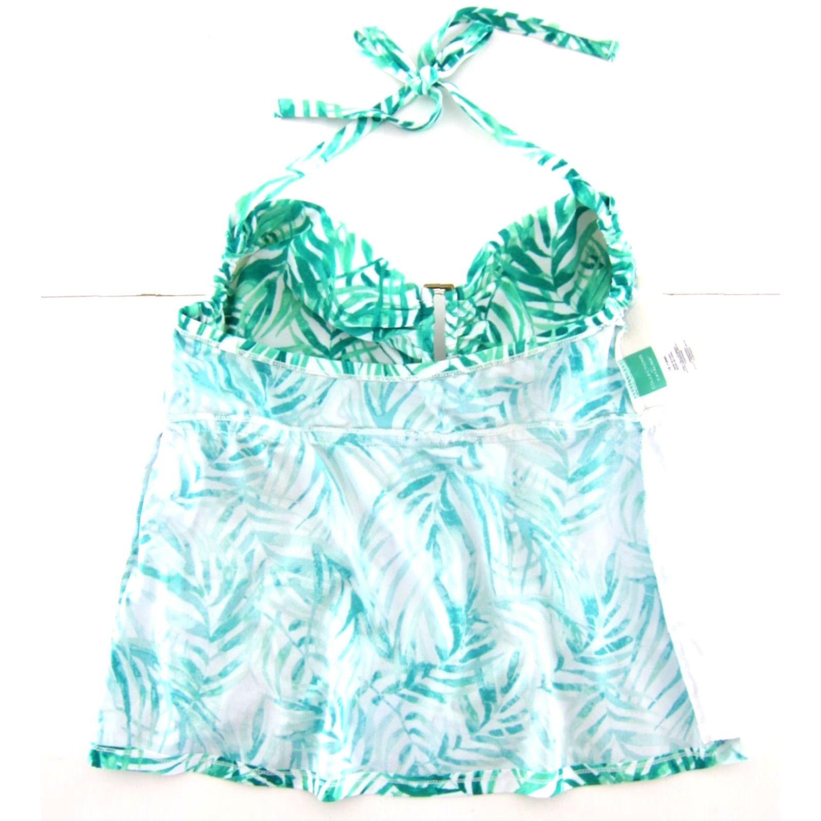 Catalina Catalina Swim Top Tankini Halter Built In Bra 1X 16W Green White Tropical Floral Women Size XL / US 12-14 / IT 48-50 - 5 Thumbnail