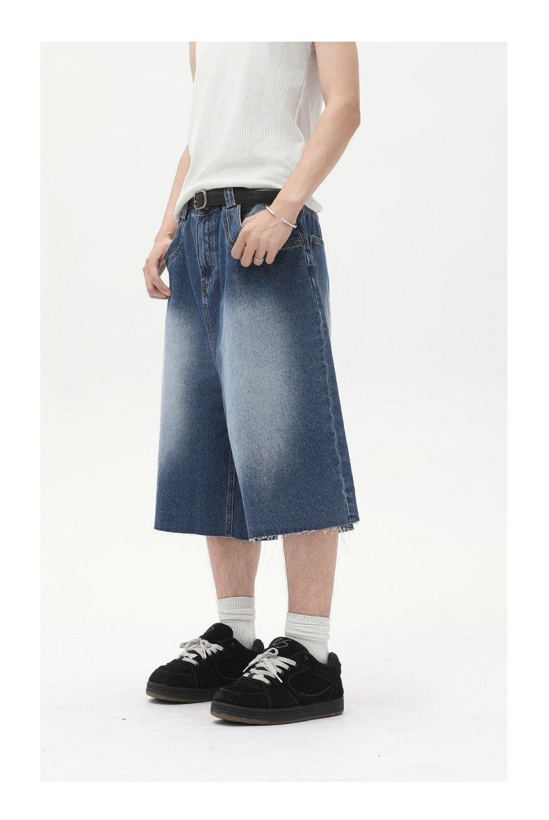 Japanese Brand × Jean Men's casual retro raw edge distressed washed denim shorts Size US 32 / EU 48 - 3 Thumbnail