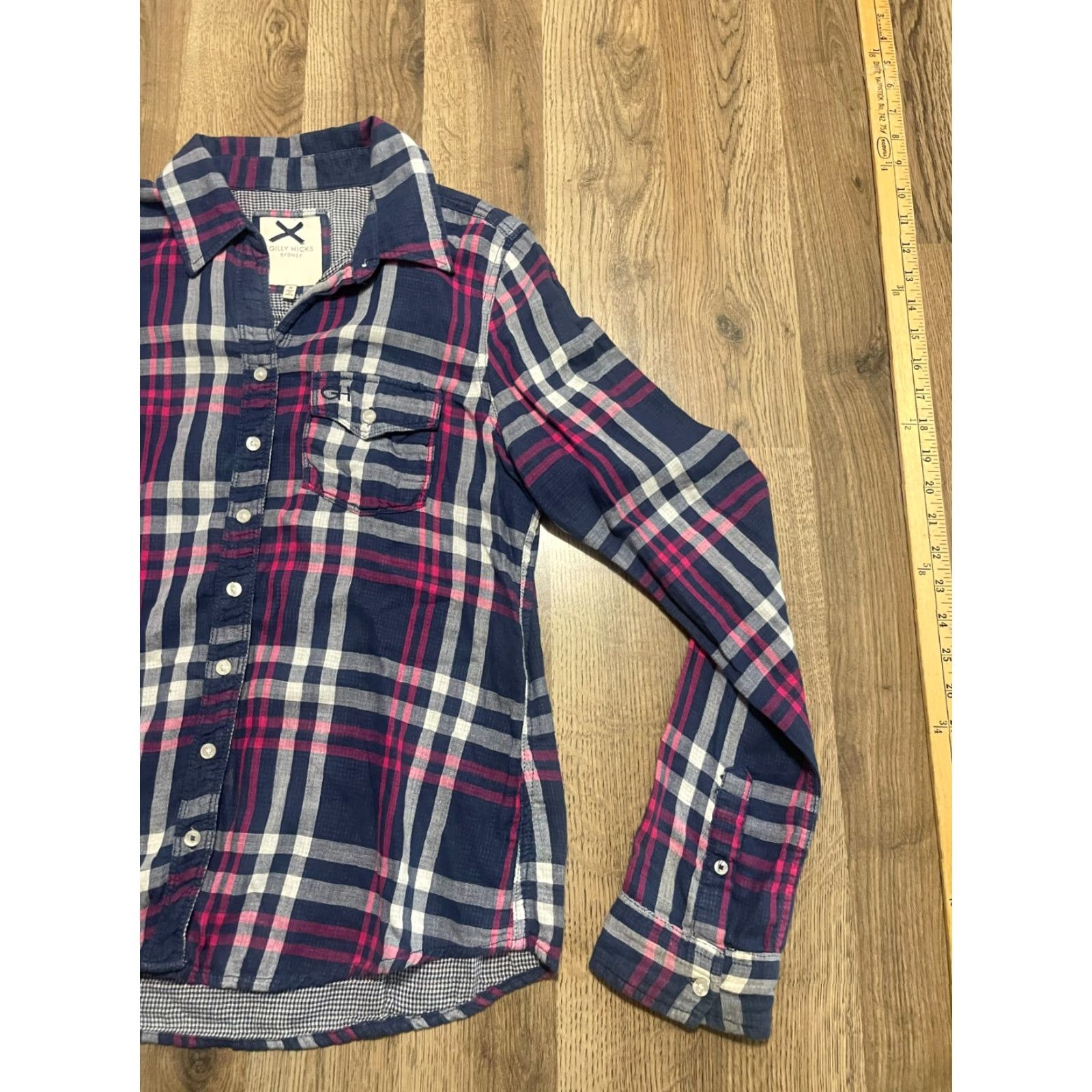 Vintage Gilly Hicks Shirt Womens Medium Blue Purple Grey Plaid Long Sleeve Button Up Size M / US 6-8 / IT 42-44 - 4 Thumbnail