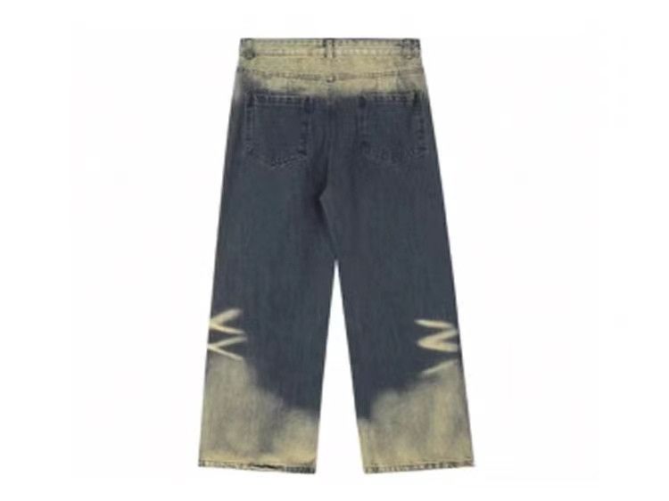 Vintage tie-dye gradient washed distressed jeans