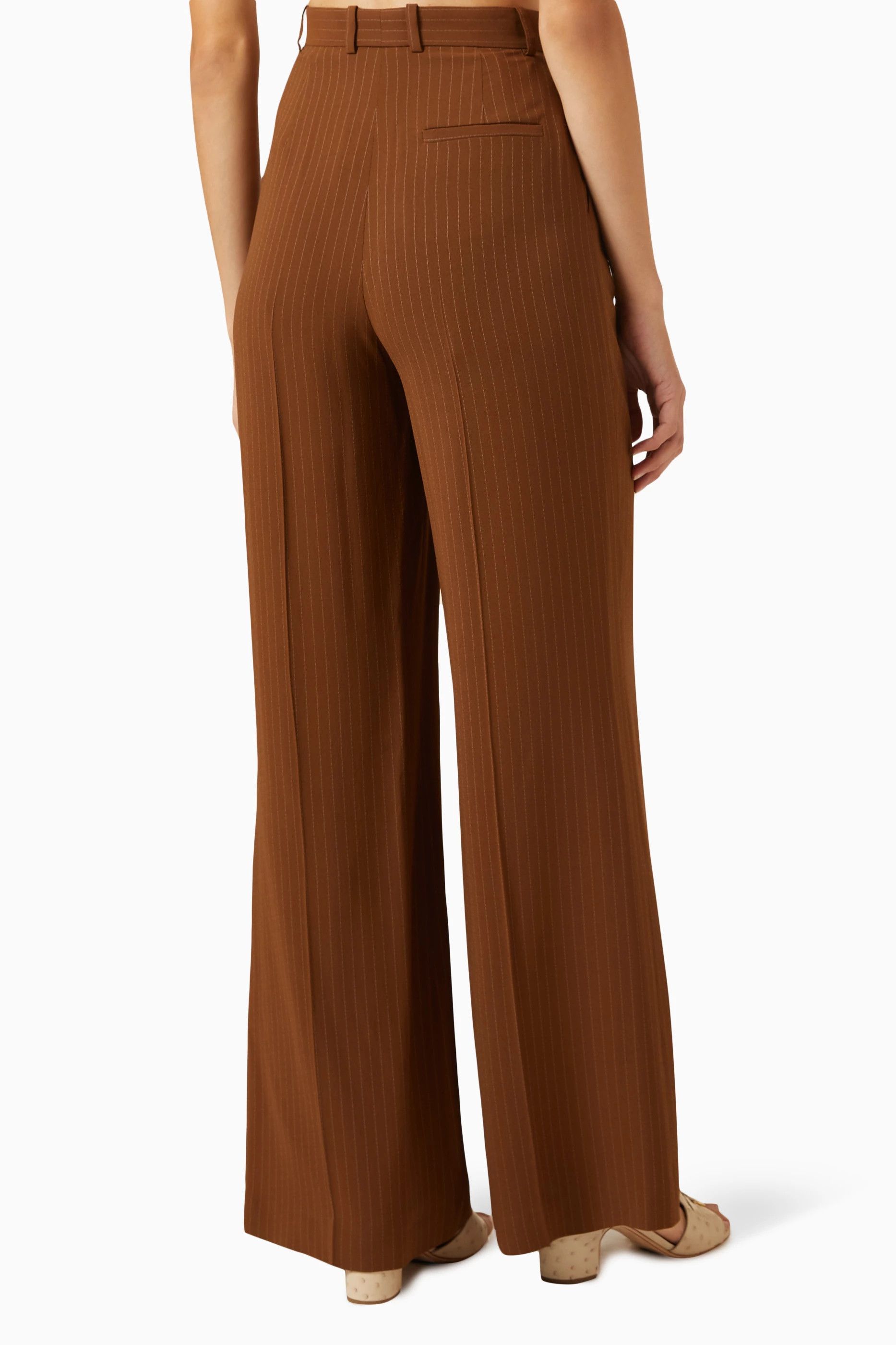 Loro Piana o1srvl11e0824 Jail Chalk Stripes Silk Trouser in Brown Size 27" / US 4 / IT 40 - 4 Thumbnail