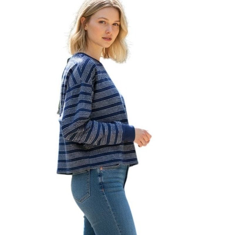 Levi's LEVIS Striped Navy Blue Silver Glitter Tie Back Crop Top Tee Size XS / US 0-2 / IT 36-38 - 2 Thumbnail