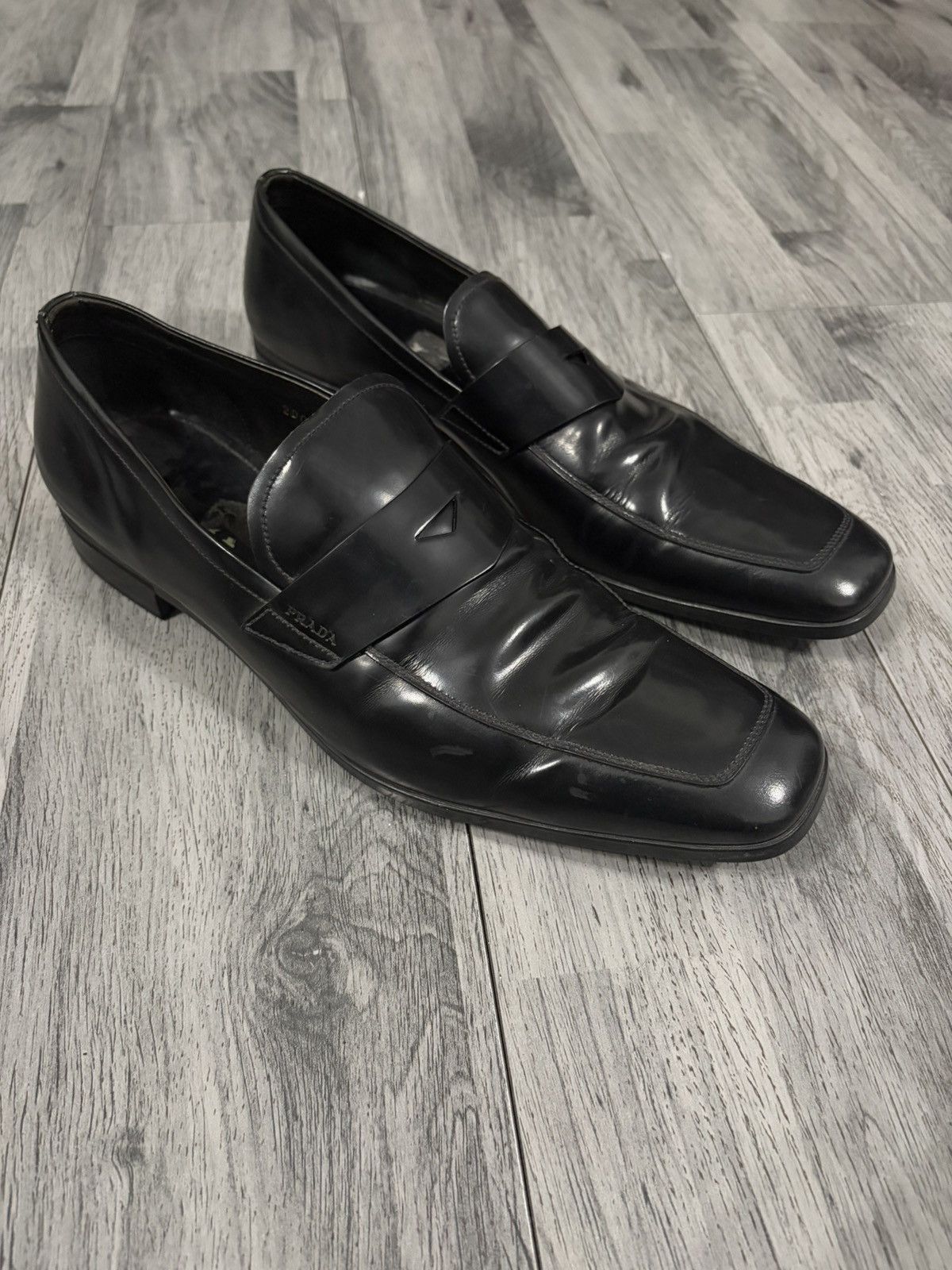 Prada Prada Black Leather Penny Loafers Size US 10.5 / EU 43-44 - 3 Thumbnail
