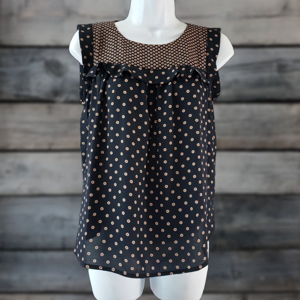 Ann Taylor Ann Taylor LOFT Womens Printed Top Sz XSP Blue Brown Sleeveless Blouse Shirt Adult Petite Size XS / US 0-2 / IT 36-38 - 1 Thumbnail