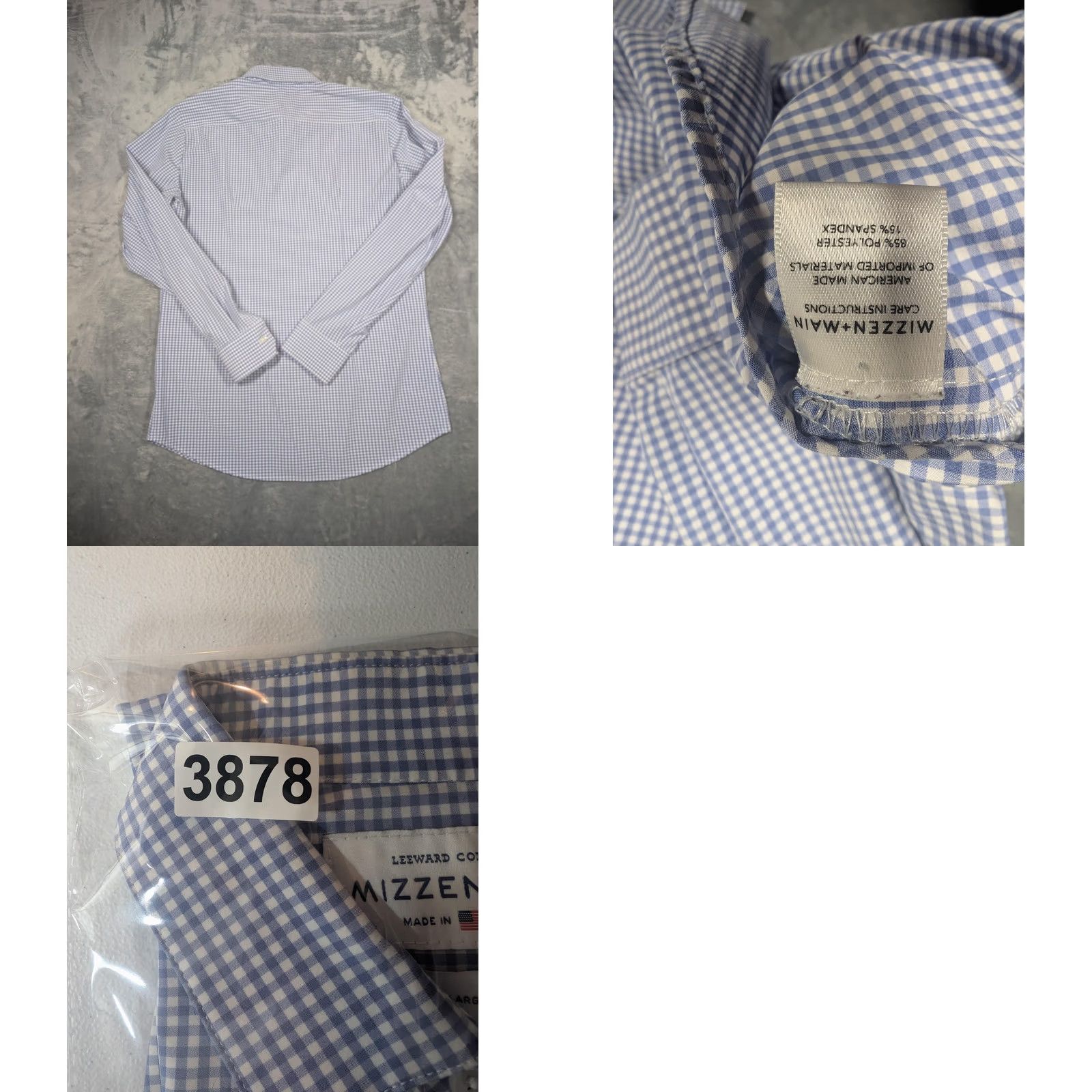 Mizzen+Main Mizzen+Main Dress Shirt Mens Large Blue Gingham Leeward Trim Fit Stretch USA Shirt Mens Large Blue Gingham Leeward Collection Size 42R - 8 Thumbnail
