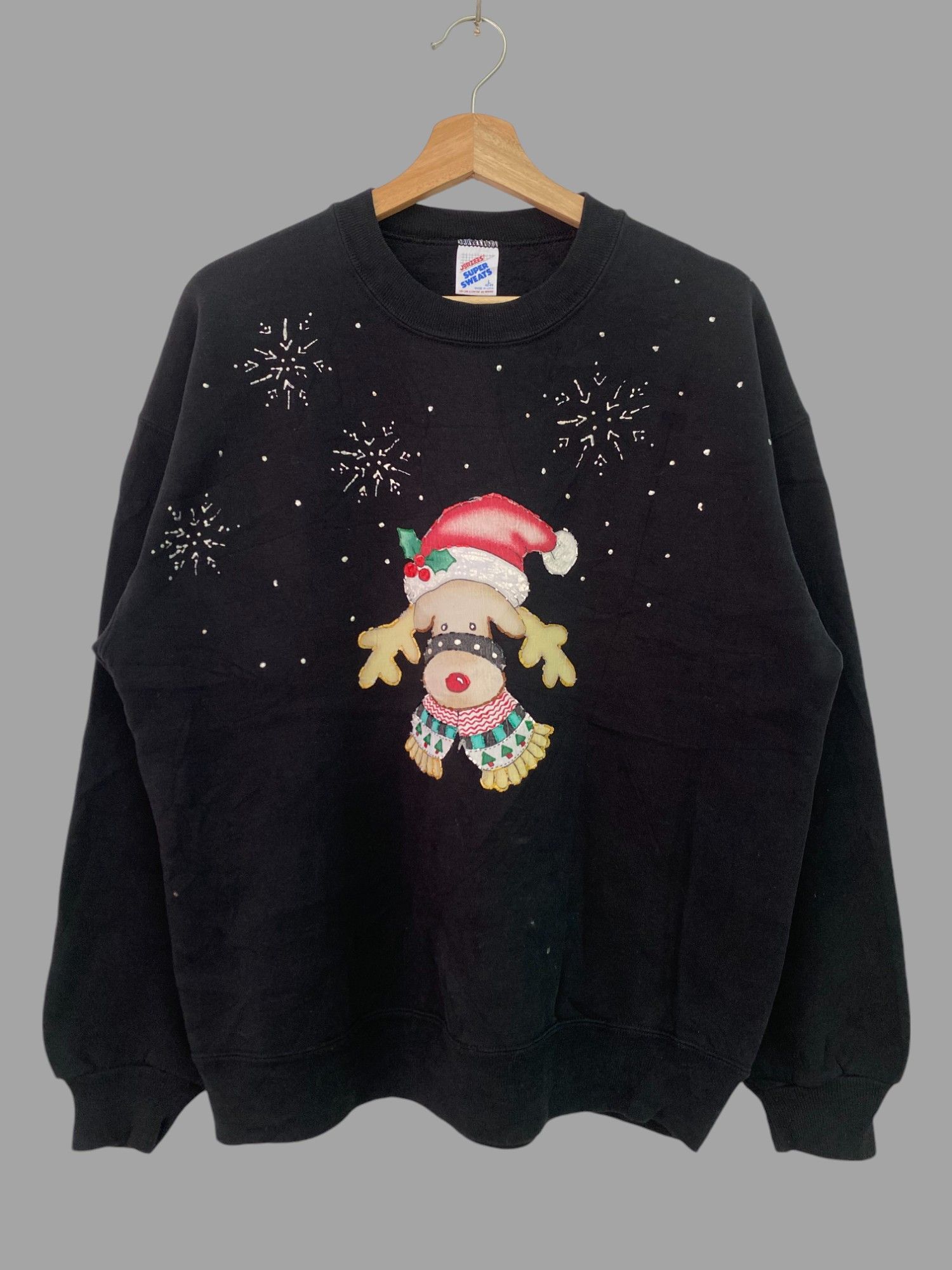Jerzees × Vintage Reindeer Crewneck Sweatshirt Vintage Pullover Sweater Black Size US L / EU 52-54 / 3 - 1 Thumbnail
