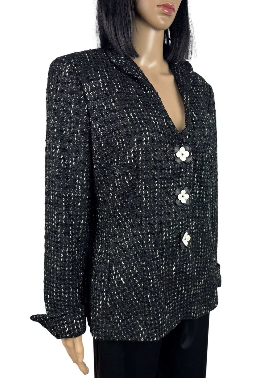 Escada Escada Tweed Wool-Rayon Coat Flowers Buttons size DE42 IT48 Size XL / US 12-14 / IT 48-50 - 3 Thumbnail