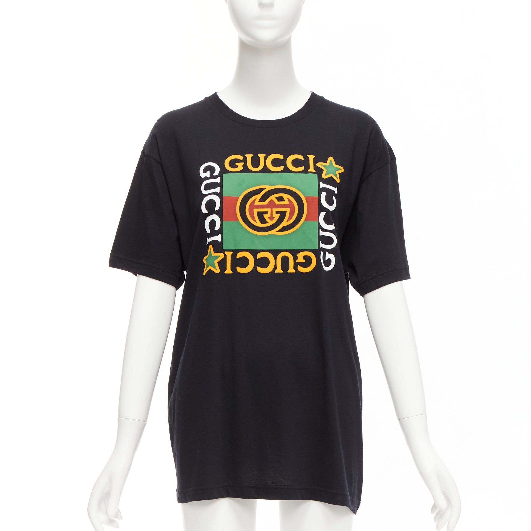 image of Gucci Black Vintage GG Box Logo Cotton Long Relaxed Tshirt Xxs, Women's