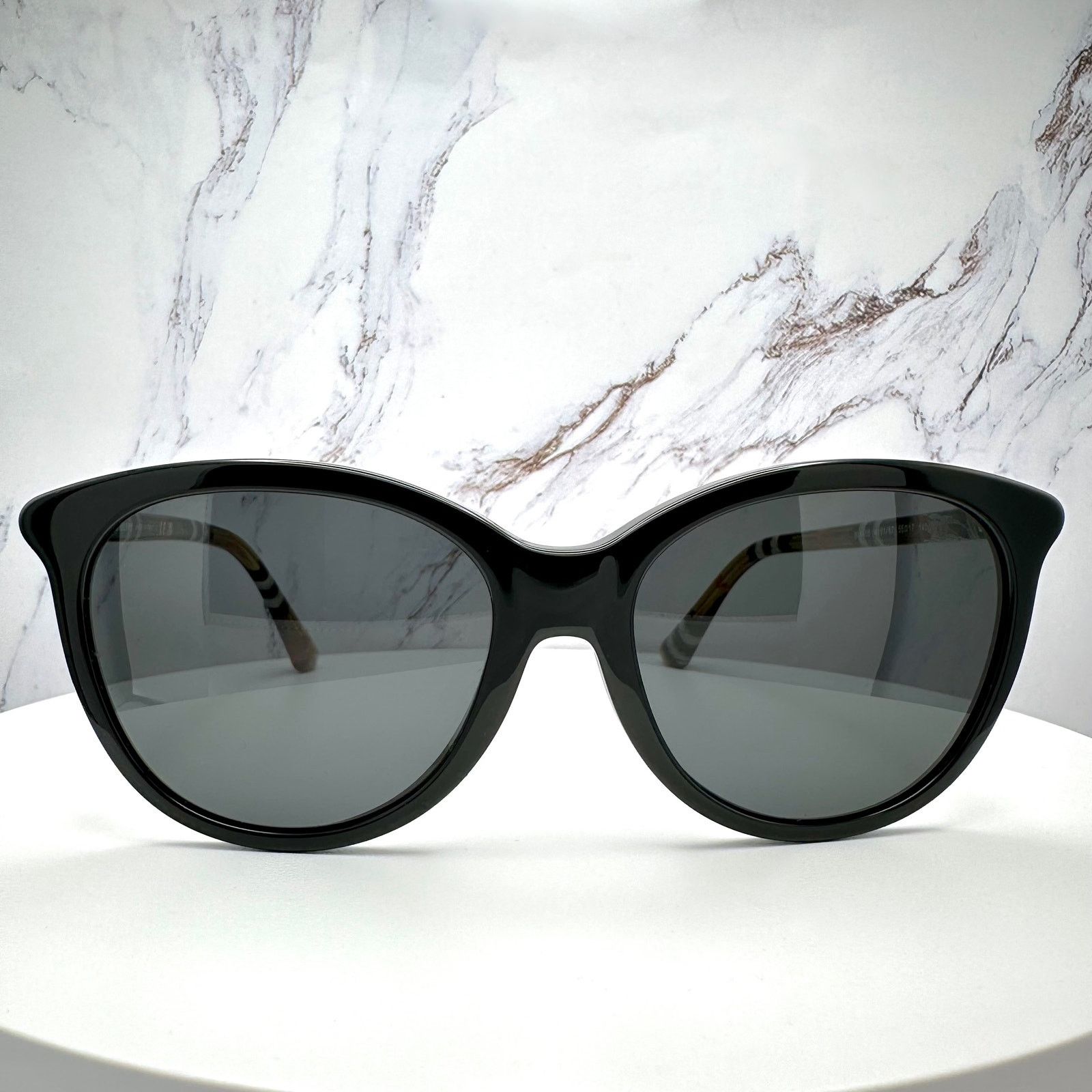 New Burberry Sunglasses Black Round Pantos Frame Checkered