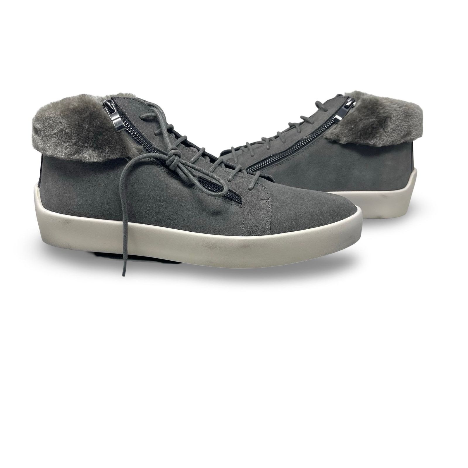 New RUSSELL PARK Oliver Faux Fur-Trim Suede Sneakers Grey 11