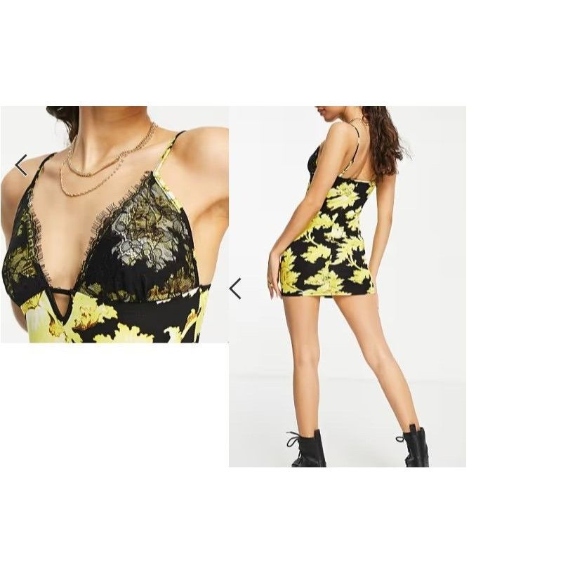 Other ASOS DESIGN Petite Cami lace bust mini dress in gold floral Size S / US 4 / IT 40 - 2 Thumbnail