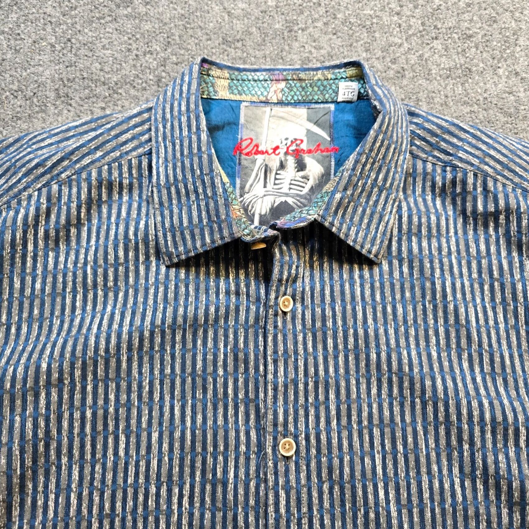 Robert Graham Robert Graham Shirt Mens 4XL Blue Stripe Flip Cuff Grim Reaper Art Classic Shirt Size US XXL / EU 58 / 5 - 2 Thumbnail