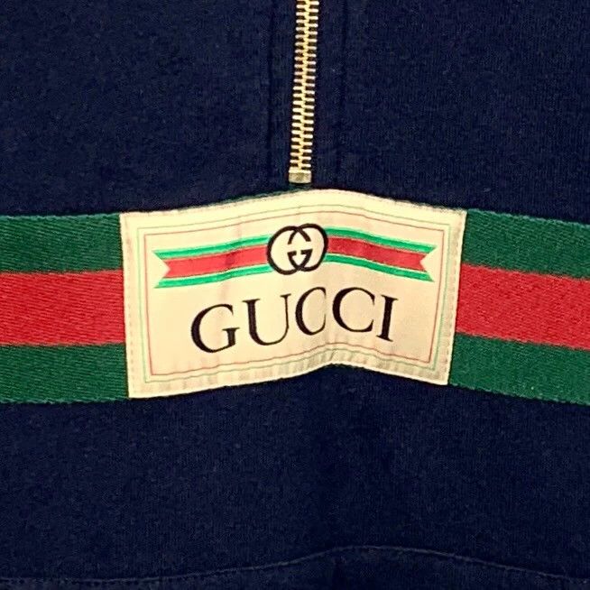 Gucci Gucci Dark blue cotton logo printed striped webbing hooded Size US S / EU 44-46 / 1 - 4 Thumbnail