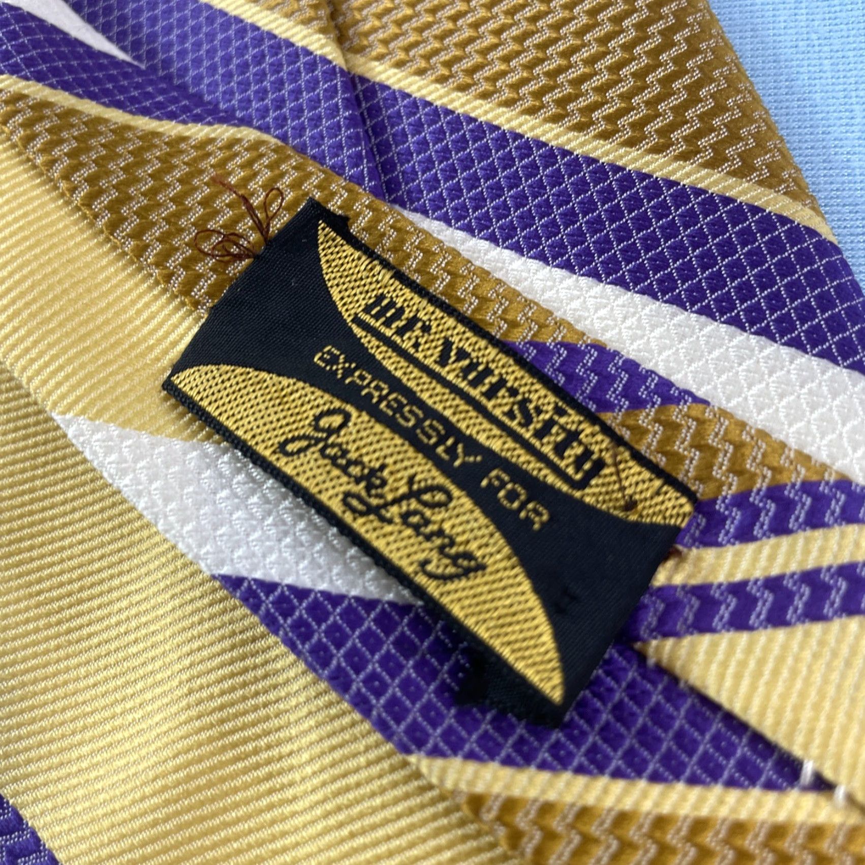 Vintage VINTAGE Mr. Varsity Jack Lang Rayon Tie Repp Tie Purple Gold Lakers 58" Tie Mens 4x58 Yellow Purple White LA 1980s Size ONE SIZE - 5 Thumbnail