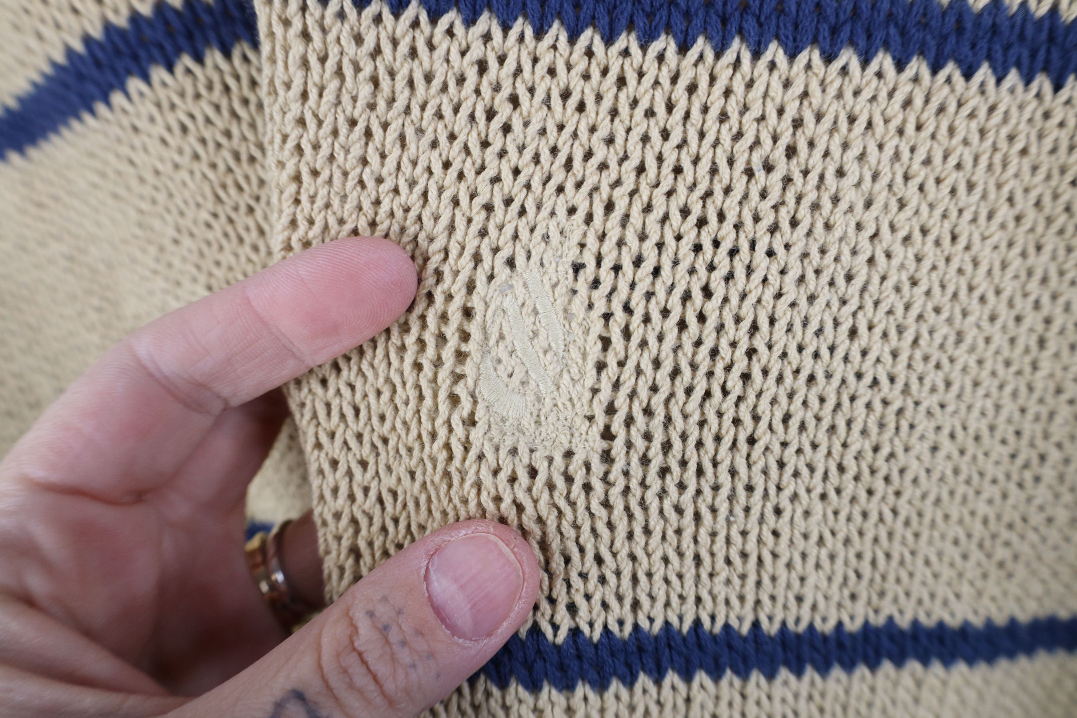 Vintage 90s Nautica Cotton Knit Striped V-Neck Sweater Beige