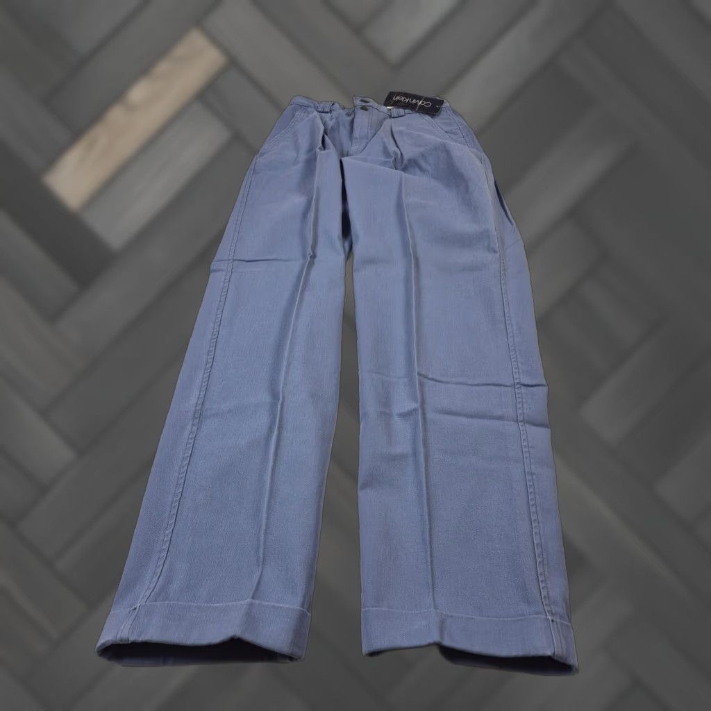 Calvin Klein VINTAGE Calvin Klein Jeans Mens 32x34 Pale Slate Pleated Chino USA 90s Blue Khakis Stretch? Size US 32 / EU 48 - 1 Thumbnail