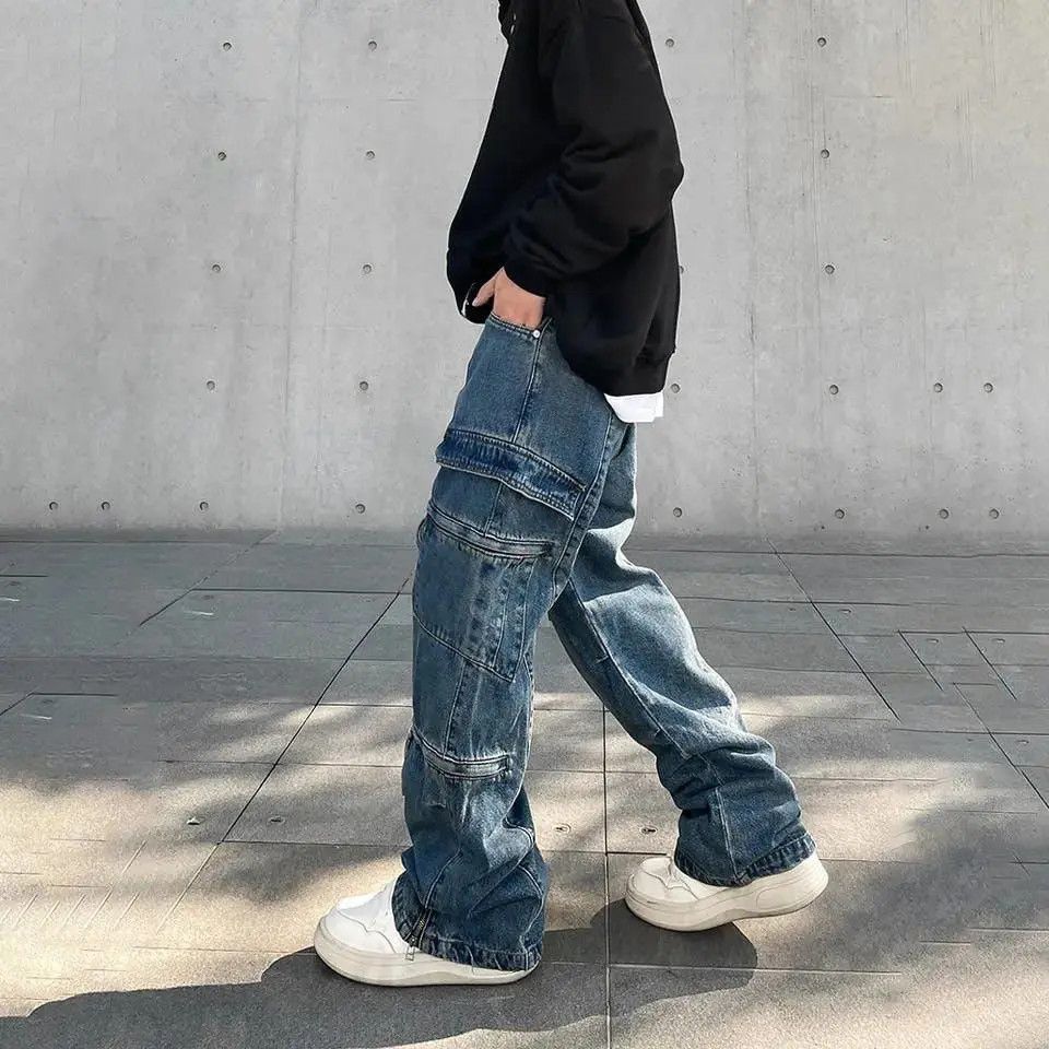 Japanese Brand × Jean Cargo Wide Leg Baggy Blue Denim Jeans Size US 28 / EU 44 - 2 Thumbnail