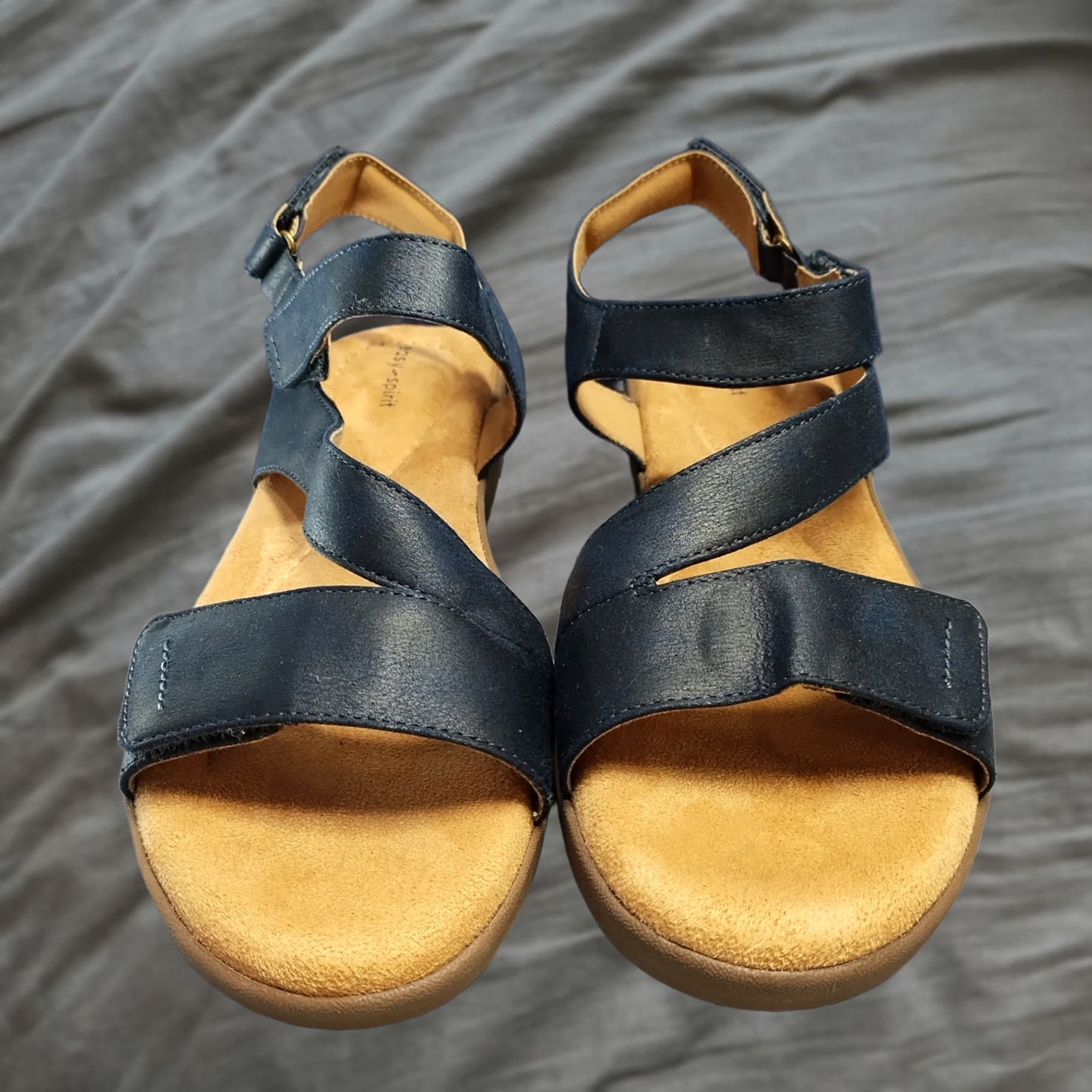 Vintage Easy Spirit Kimberly Wedge Sandals Womens US 10M Blue Brown Open Toe Hook & Loop - Comfort & Style Size US 10 / IT 40 - 1 Thumbnail