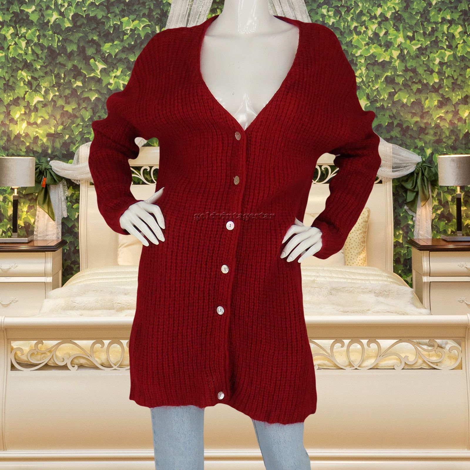 Other 90s Vintage Mohair Dark Red Knit Mohair Cardigan Sweater L Size L / US 10 / IT 46 - 1 Thumbnail